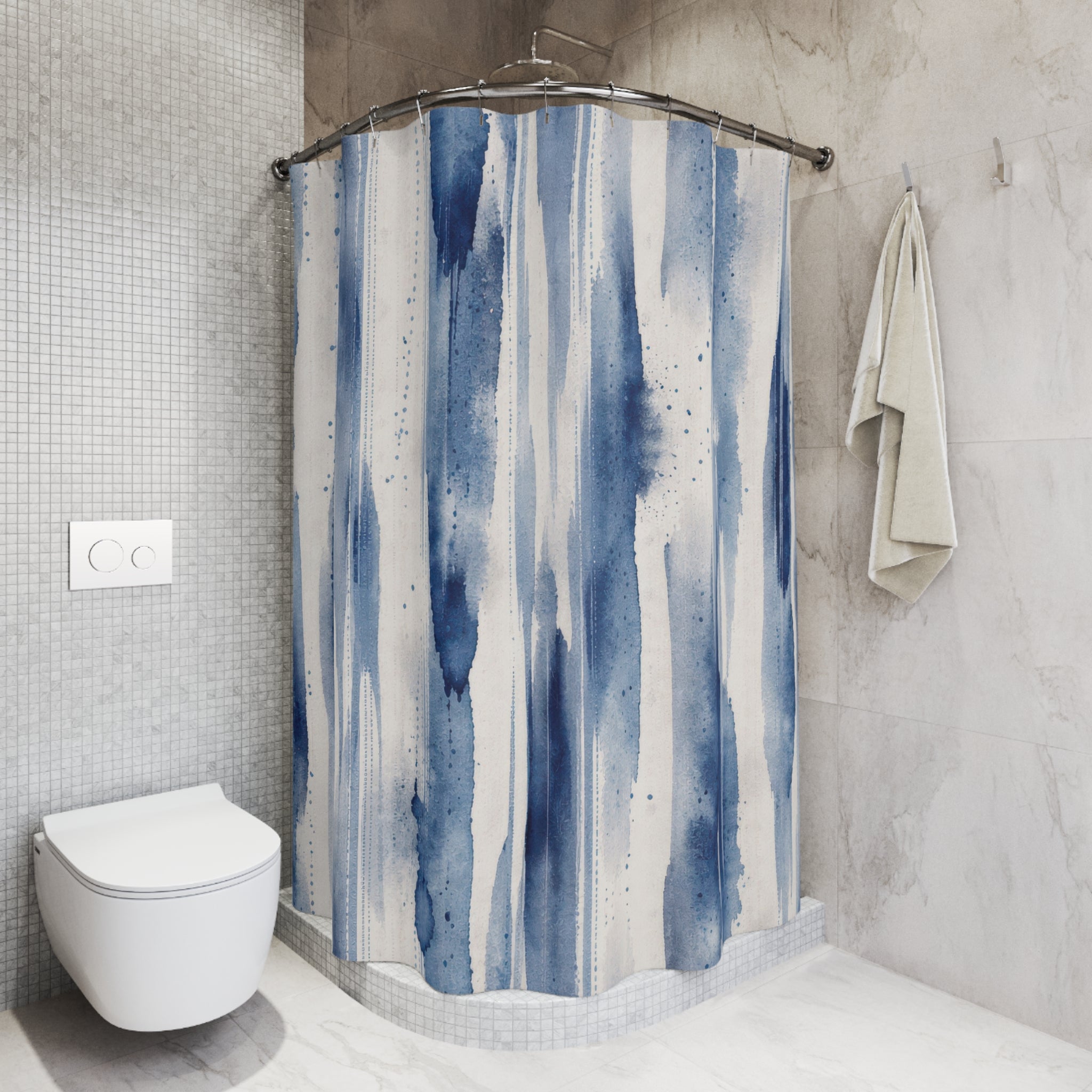 Blue Painterly Stripe Shower Curtain