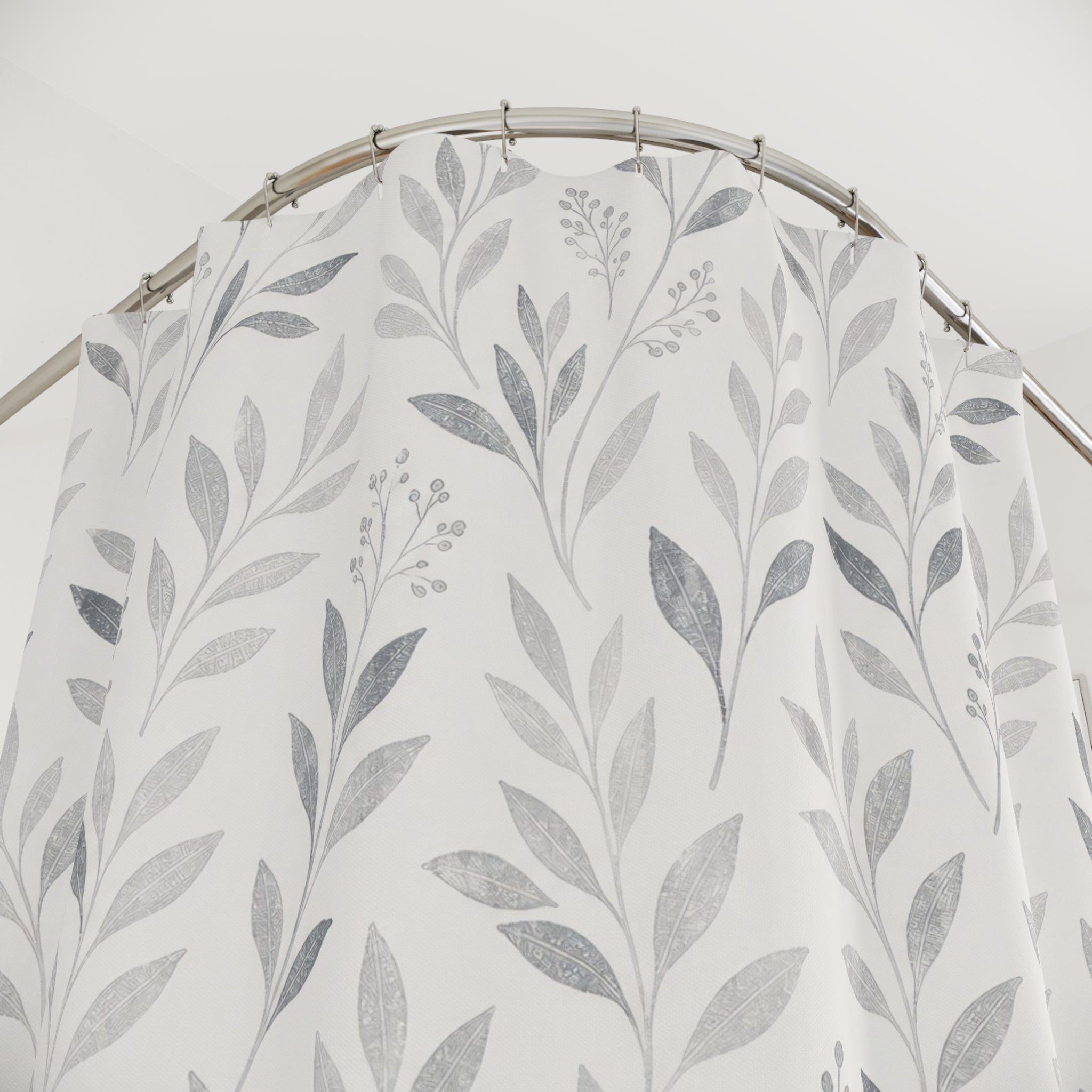 Grey White Leaf Shower Curtain