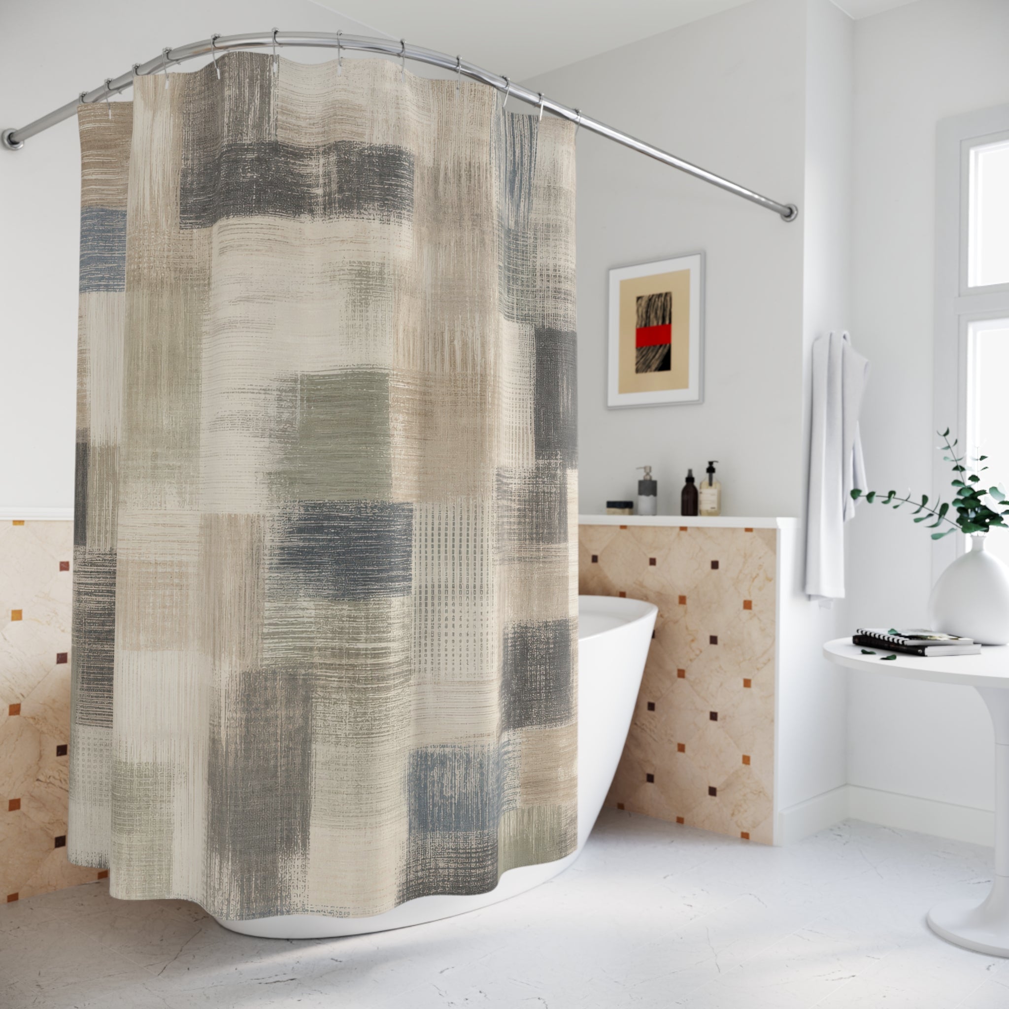 Dusty Blue Gray Patchwork Block Shower Curtain
