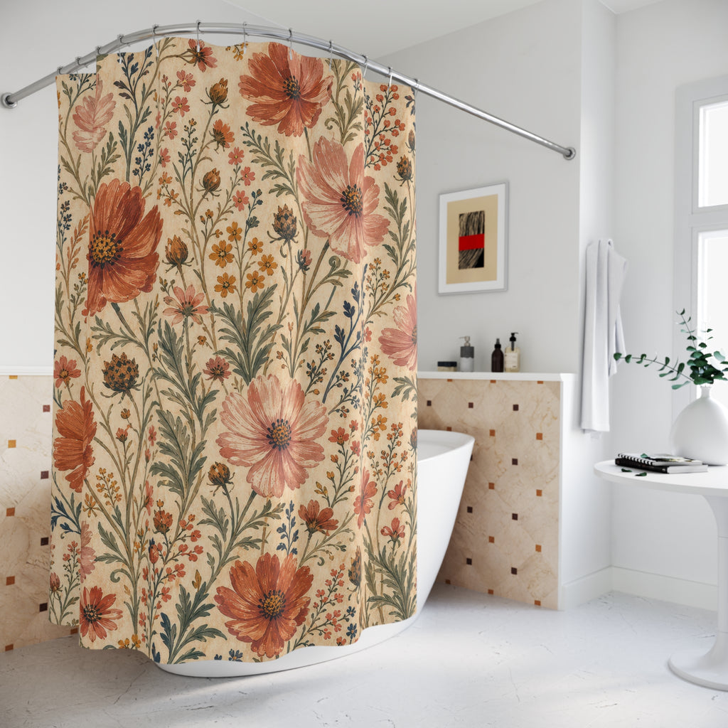 Orange Pink Wildflower Floral Shower Curtain