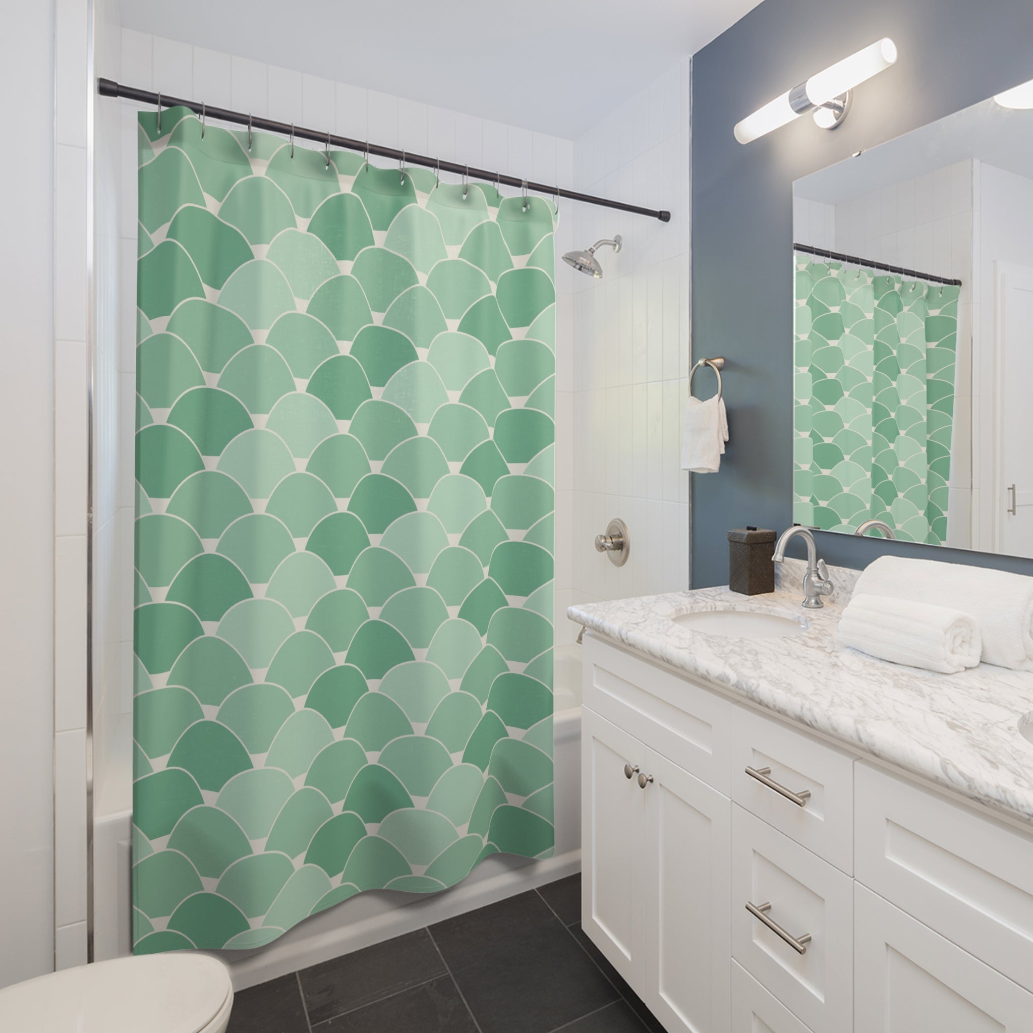 Green Mint Shower Curtain: Scalloped Cabana