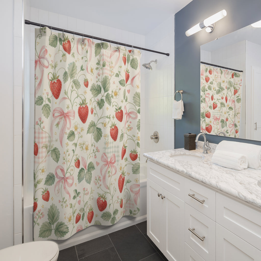 Strawberry Bow Cute Shower Curtain