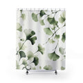 Watercolor Ginkgo Leaf green white shower curtain with full front view