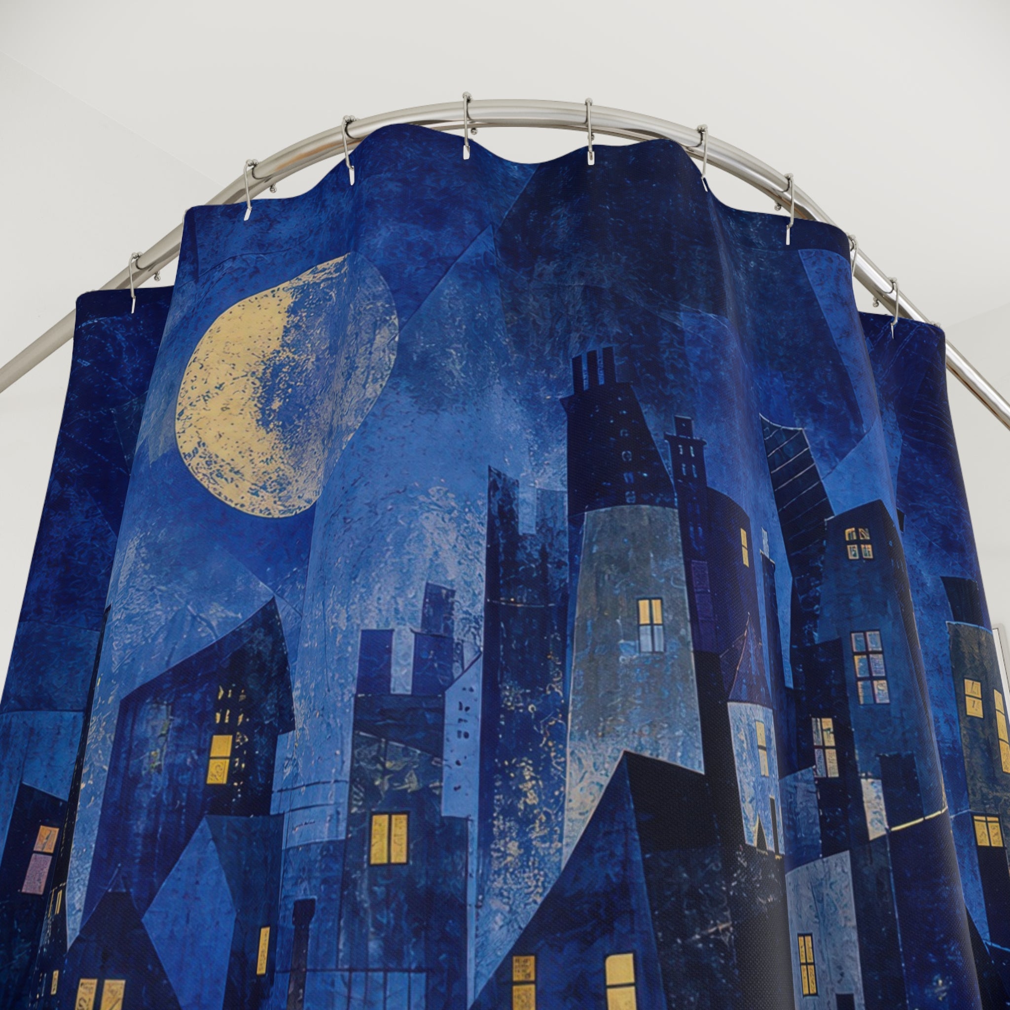 Dark Blue Rooftop Nocturne Shower Curtain
