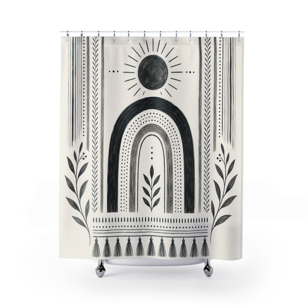 Boho Shower Curtain: Black White Shower Curtain: Black White S