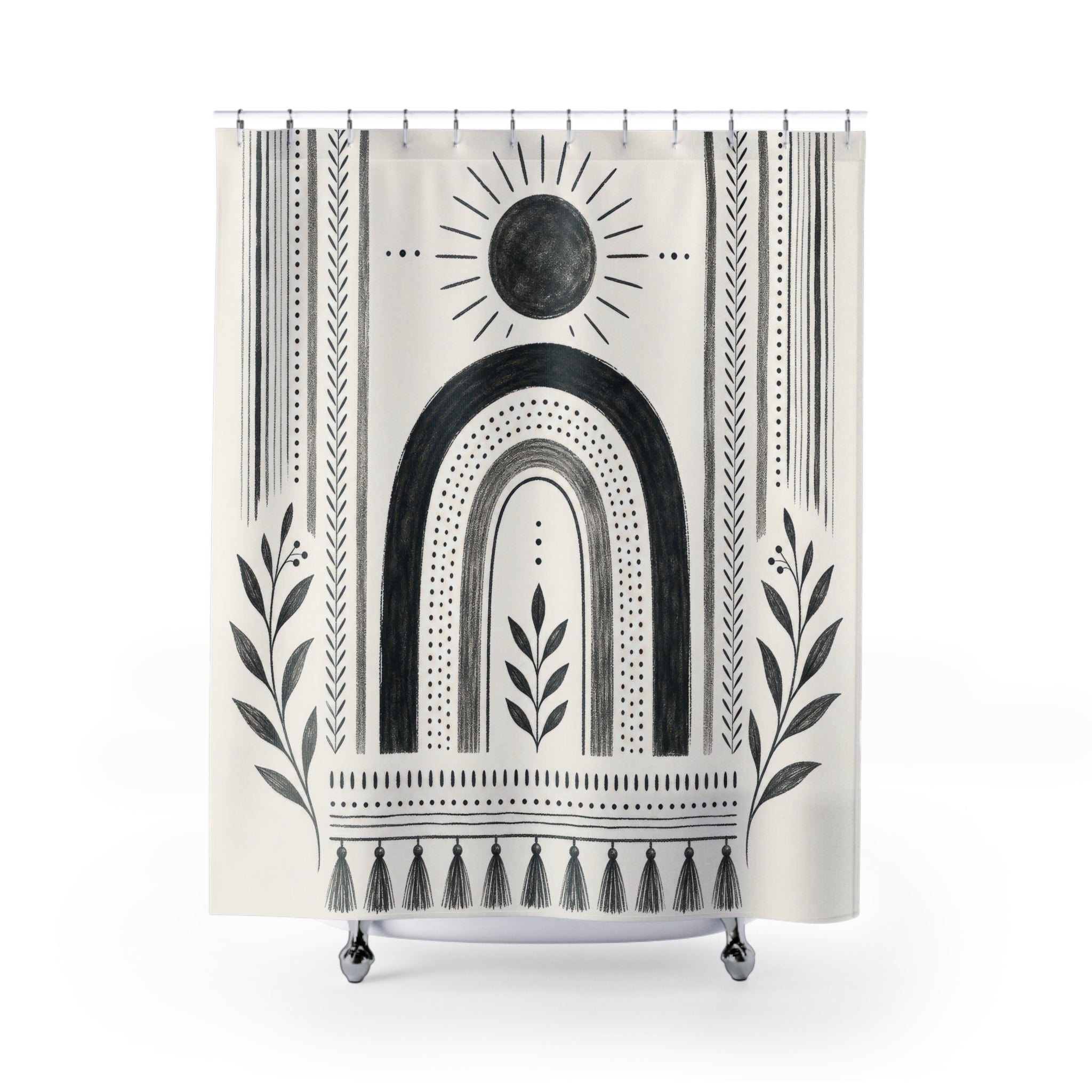 Boho Shower Curtain: Black White Shower Curtain: Black White S