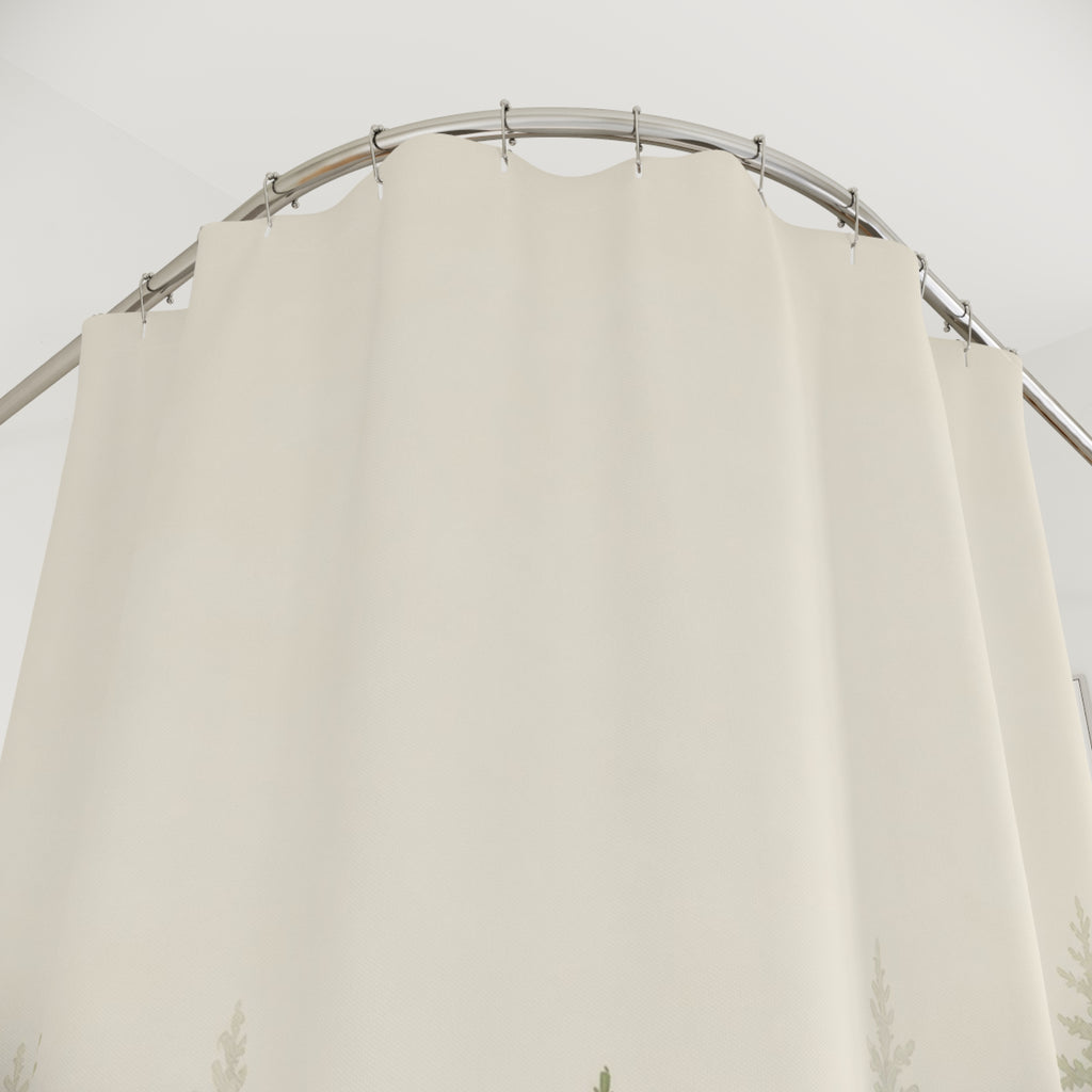 Minimal Green Tree Edge Print Shower Curtain