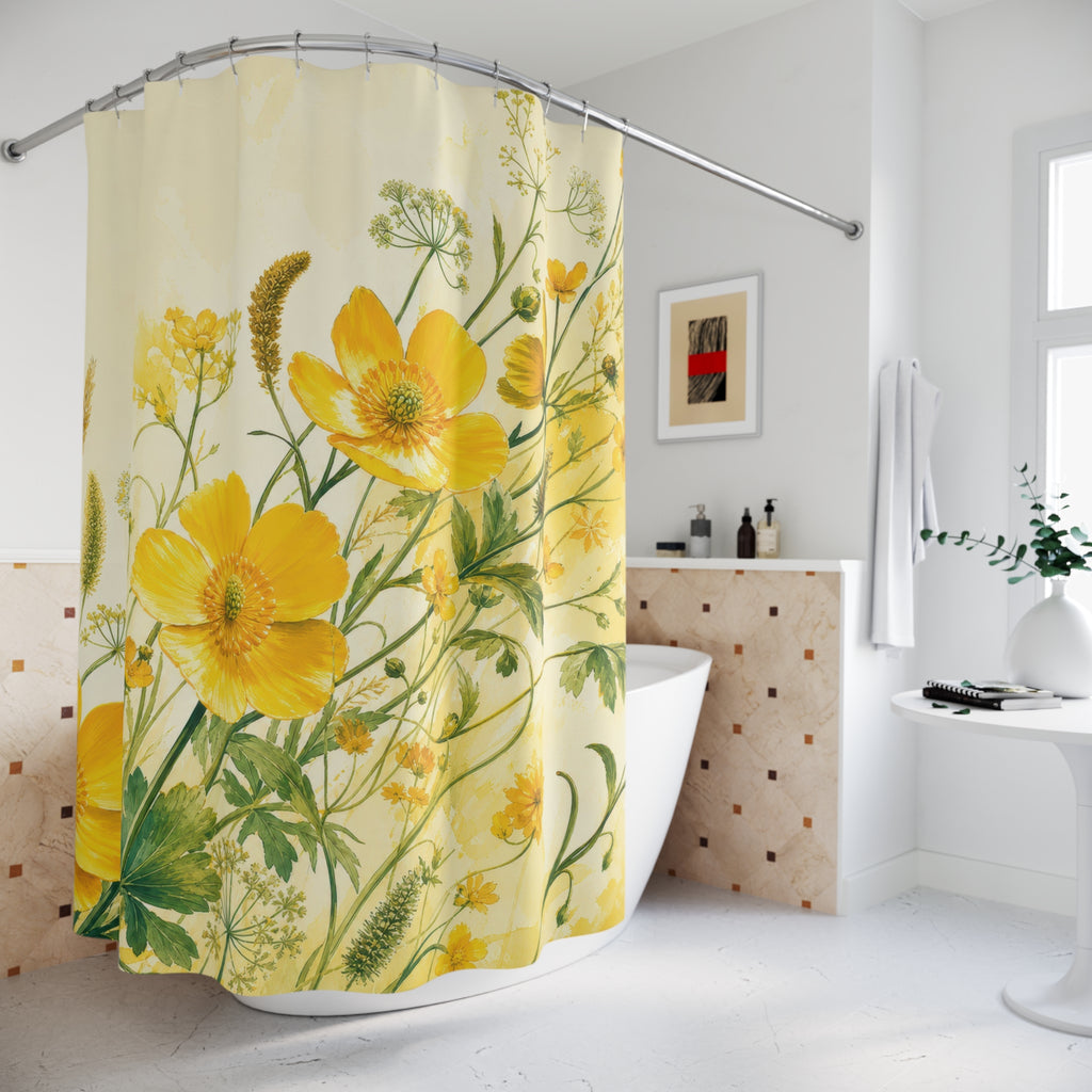 Golden Buttercup Meadow Shower Curtain
