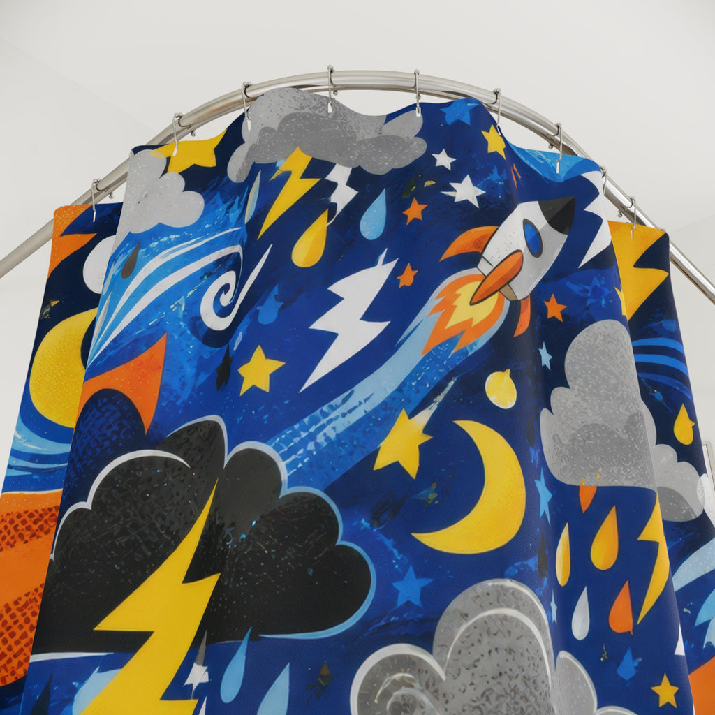 Weather Shower Curtain, Blue Kids Bathroom Decor, Storm Cloud Bath Curtain, Boys Bathroom Decor, Sun and Rain Pattern, Bath Decor, Style