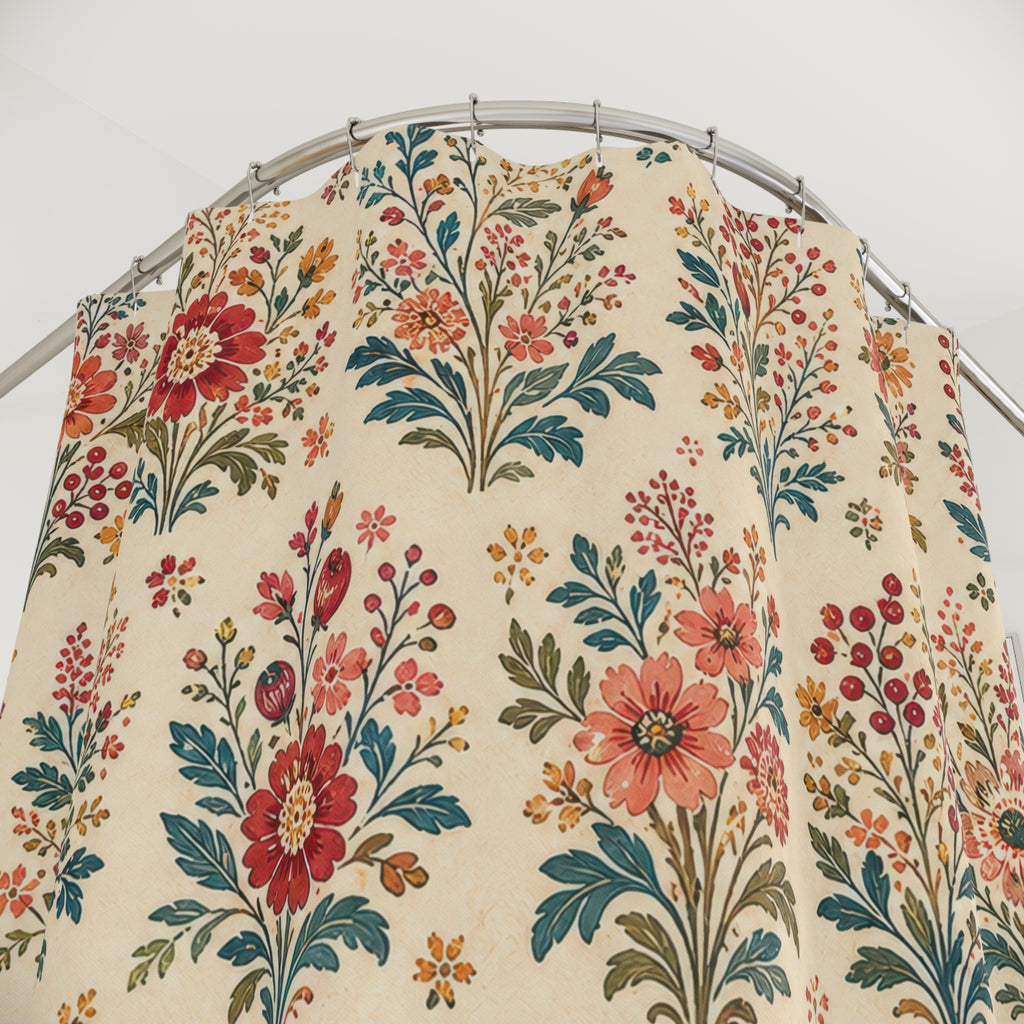 Red Orange Bouquet Boho Floral Shower Curtain