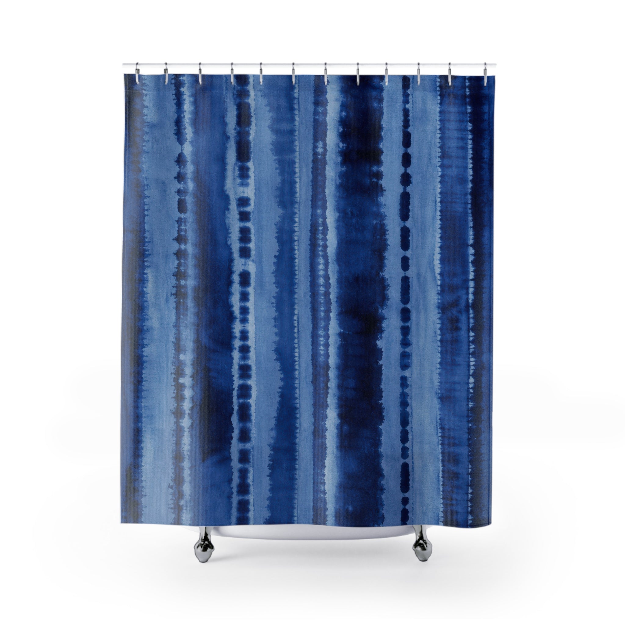 Indigo Shibori Look Watercolor Stripe Shower Curtain