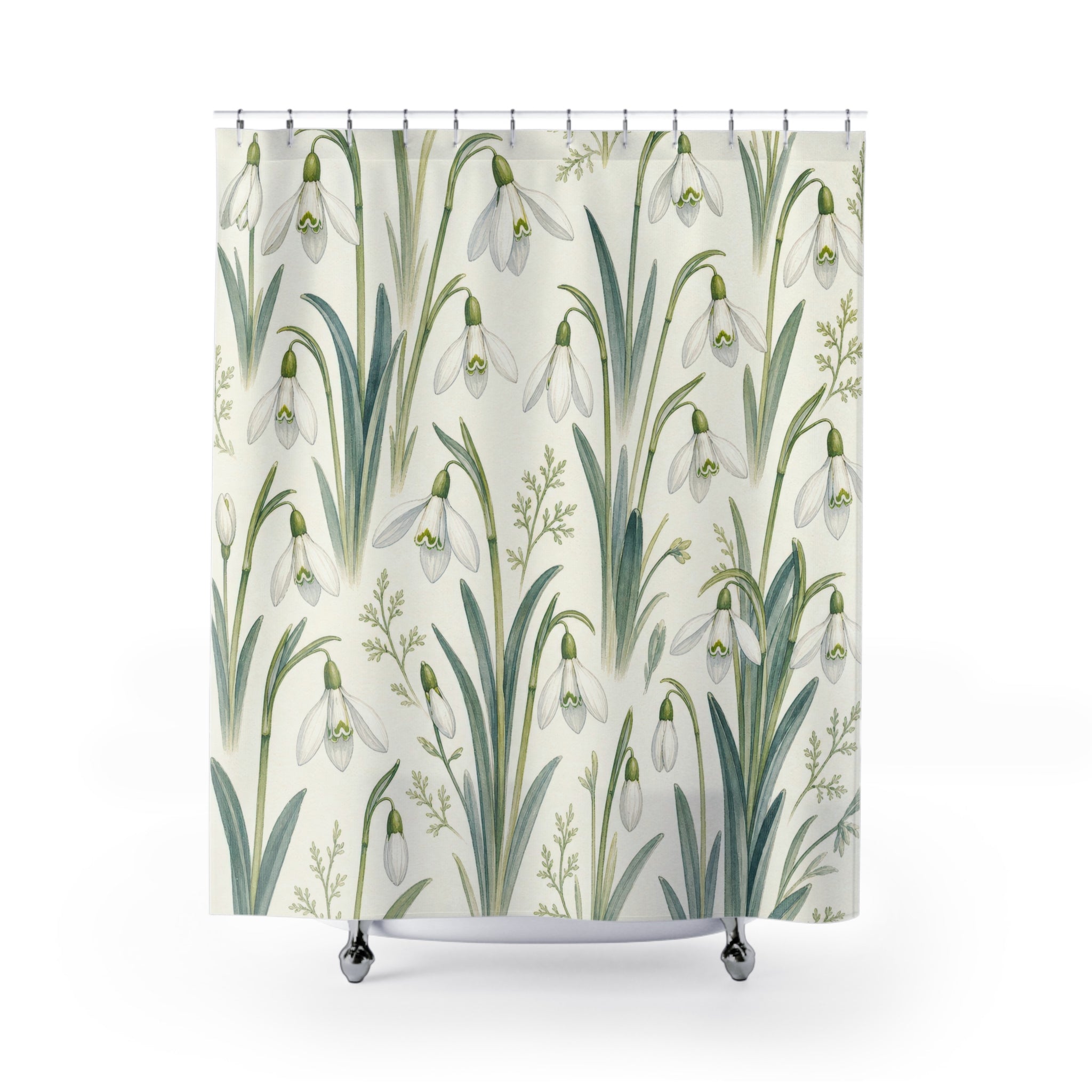 Spring White Botanical Floral Shower Curtain