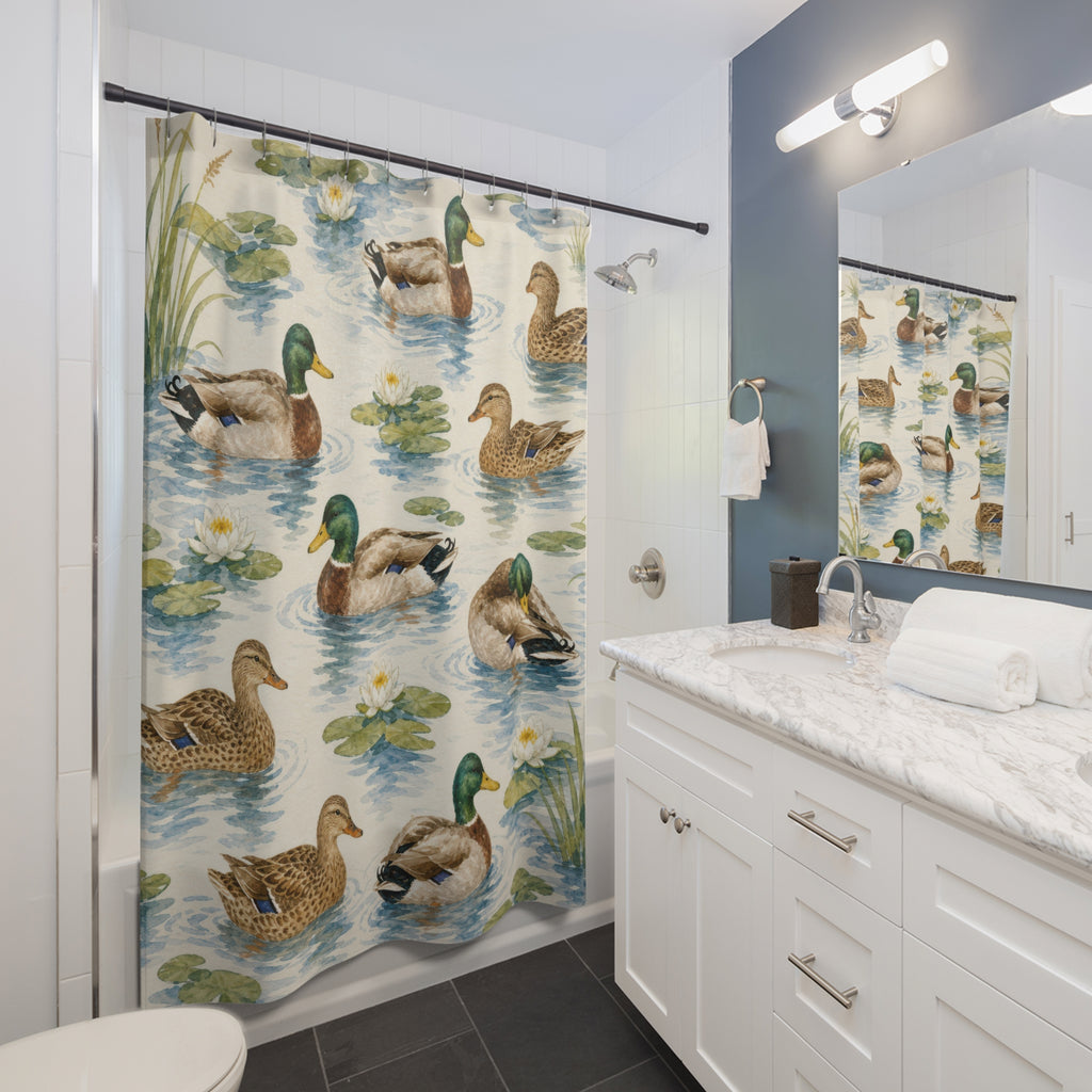 Watercolor Mallard Pond Shower Curtain