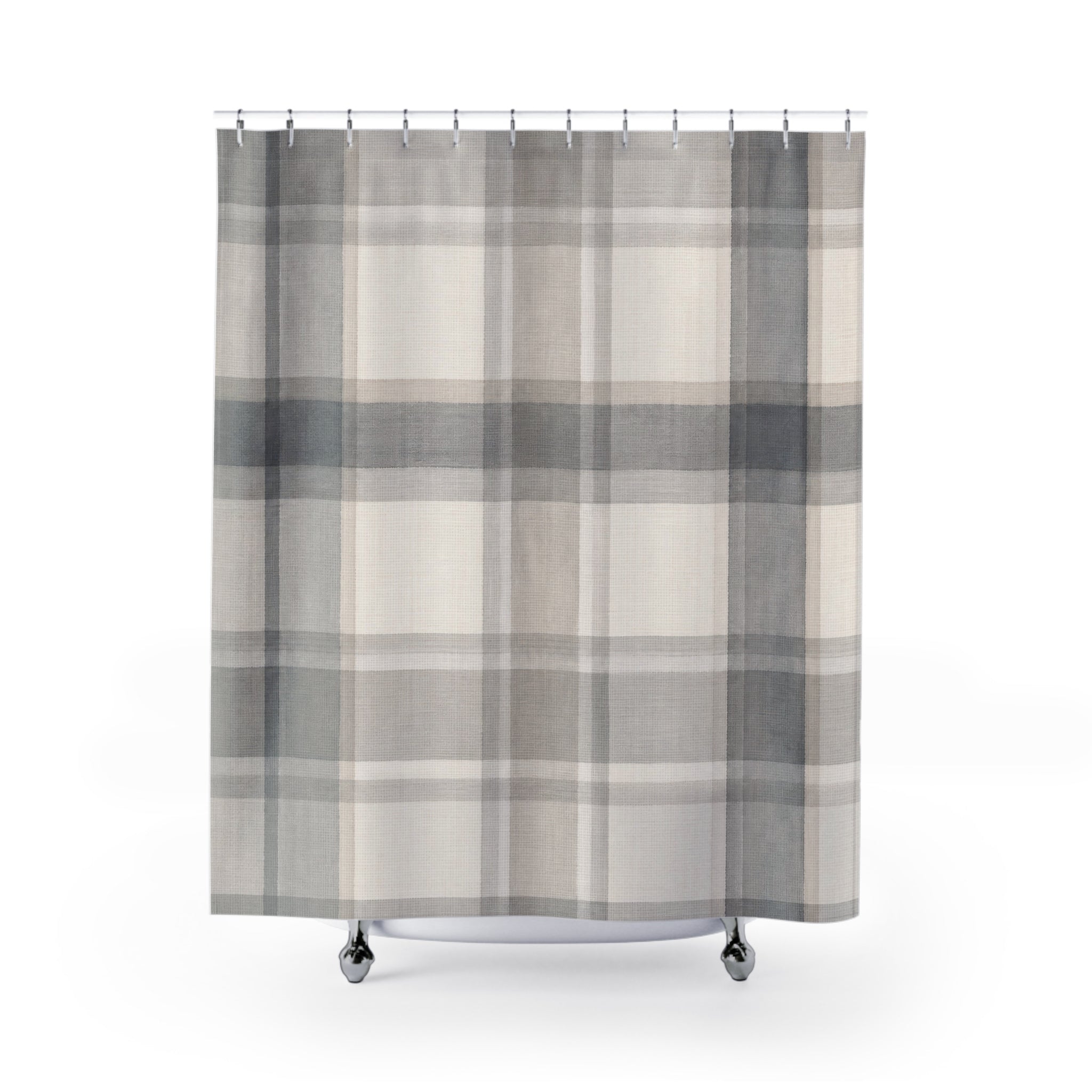 Gray White Windowpane Check Shower Curtain