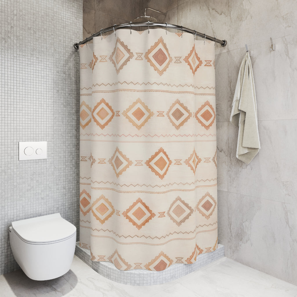 Boho Geometric Shower Curtain – Beige Terracotta