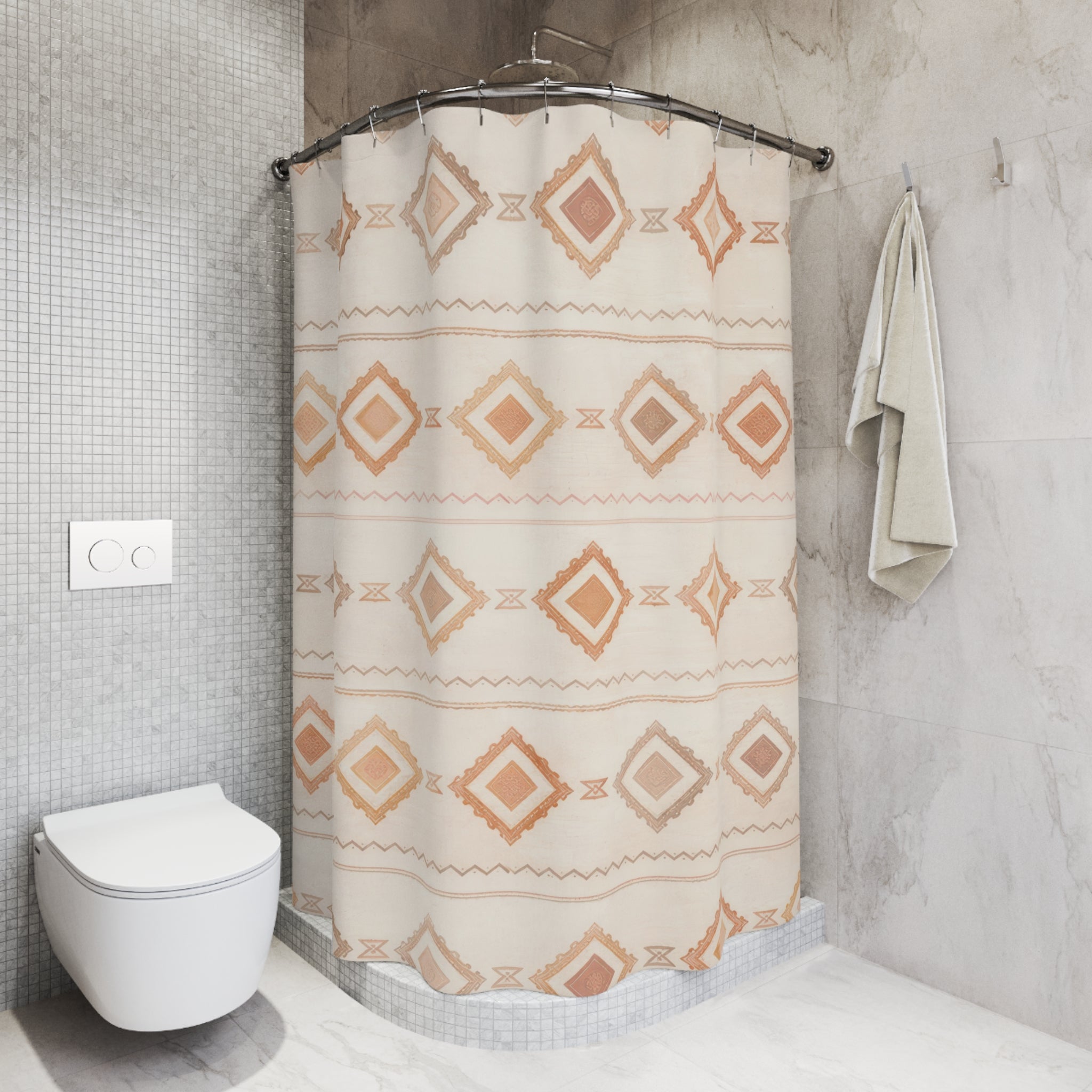 Boho Geometric Shower Curtain – Beige Terracotta