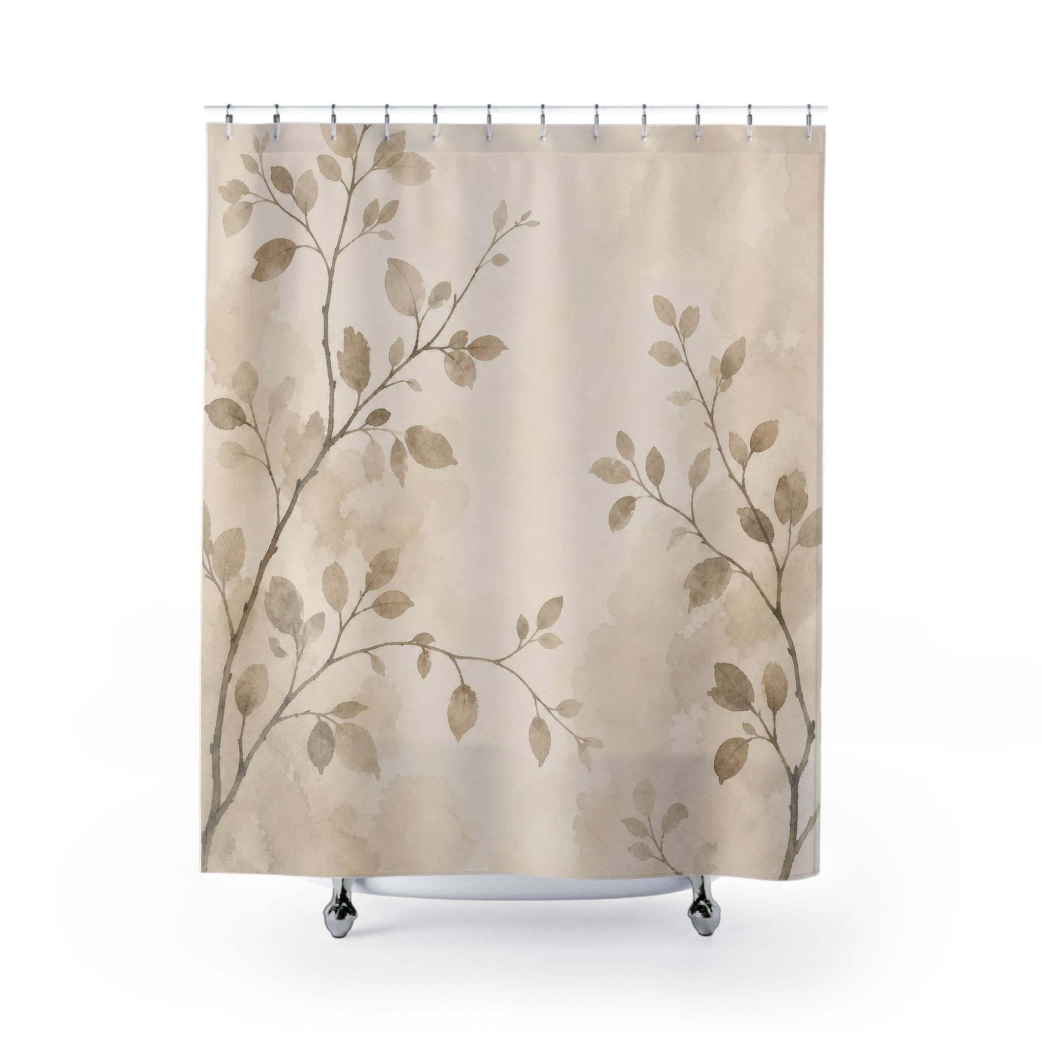 Beige Taupe Branch Leaf Shower Curtain