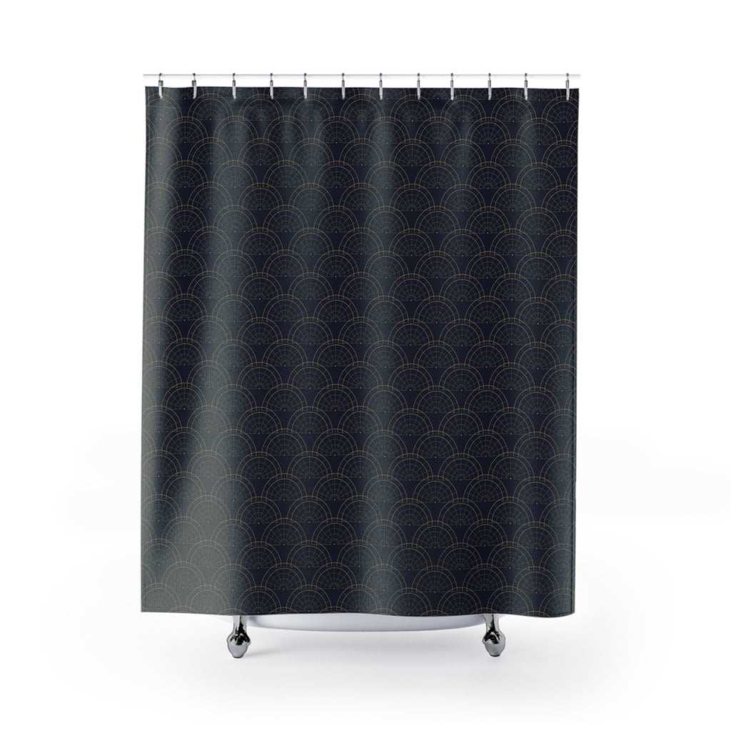 Art Deco Fan Shower Curtain – Gold and Navy