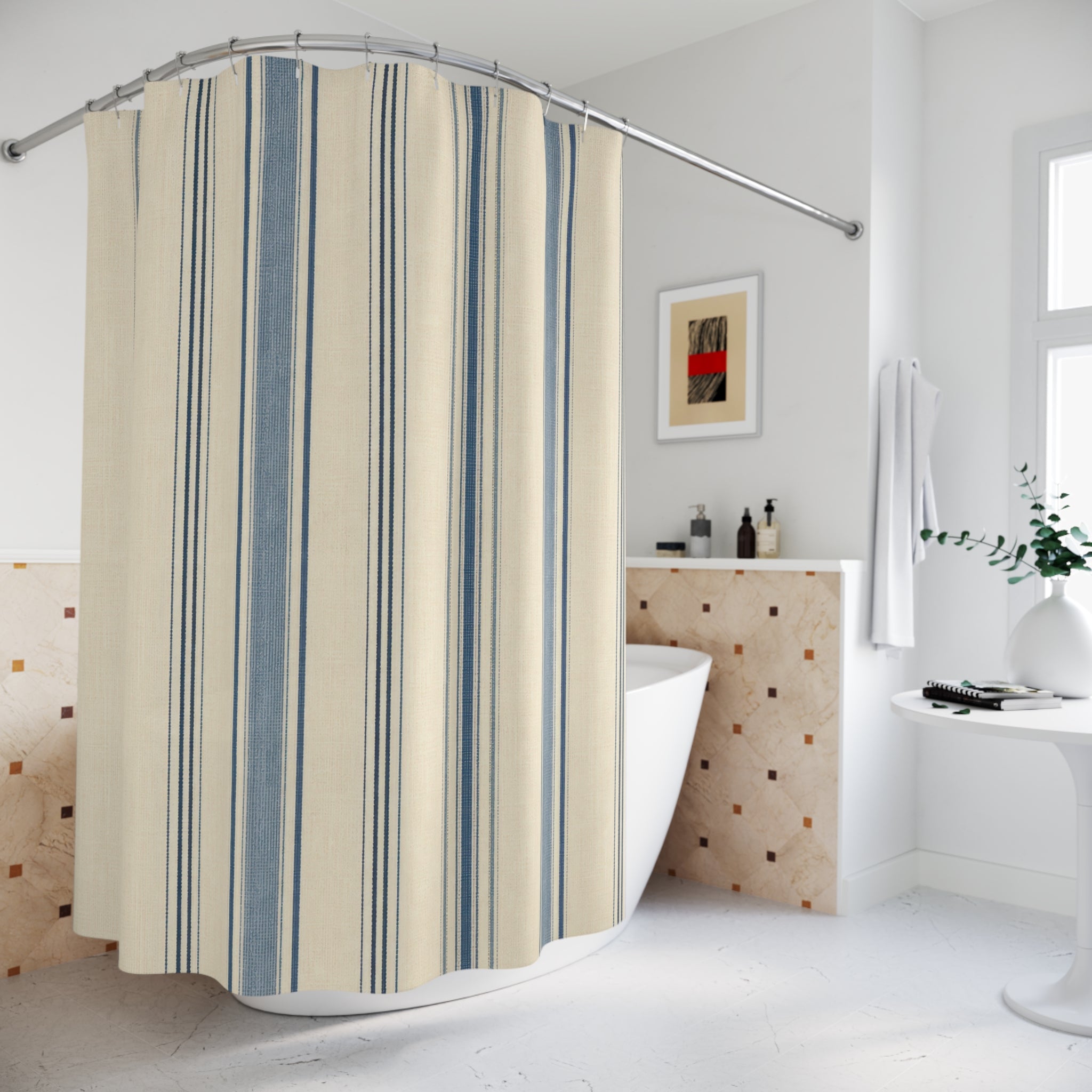 French Country Ticking Stripe Line Vintage Shower Curtain