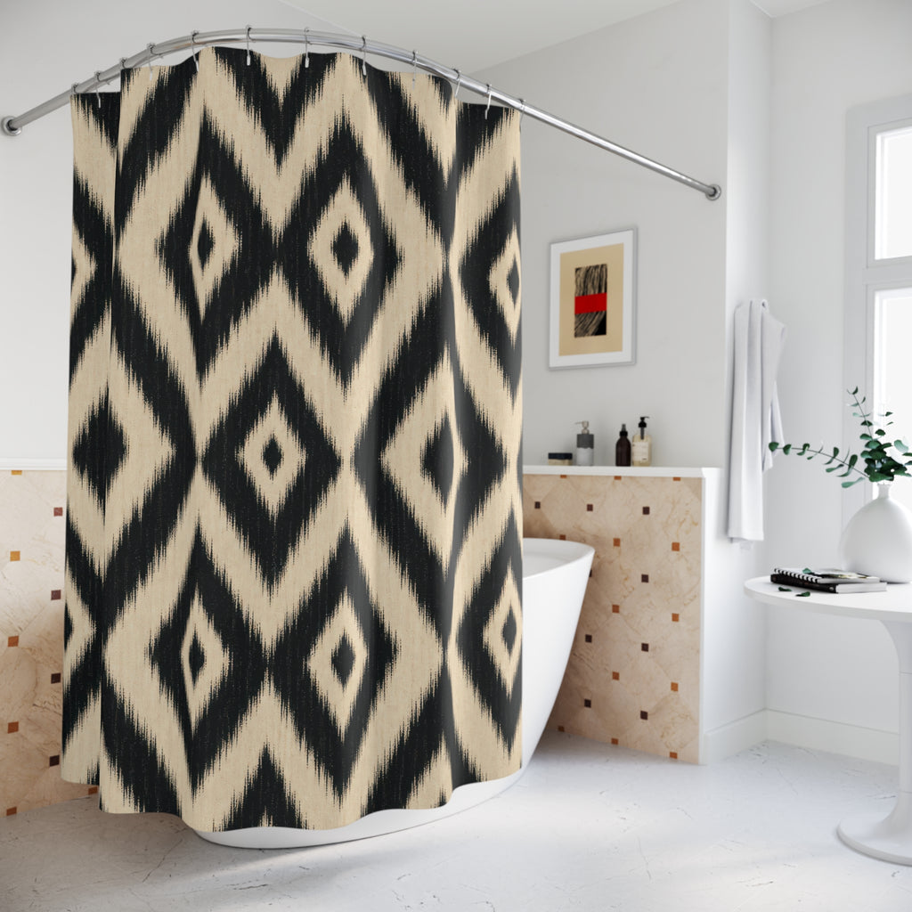 Black Cream Diamond Shower Curtain
