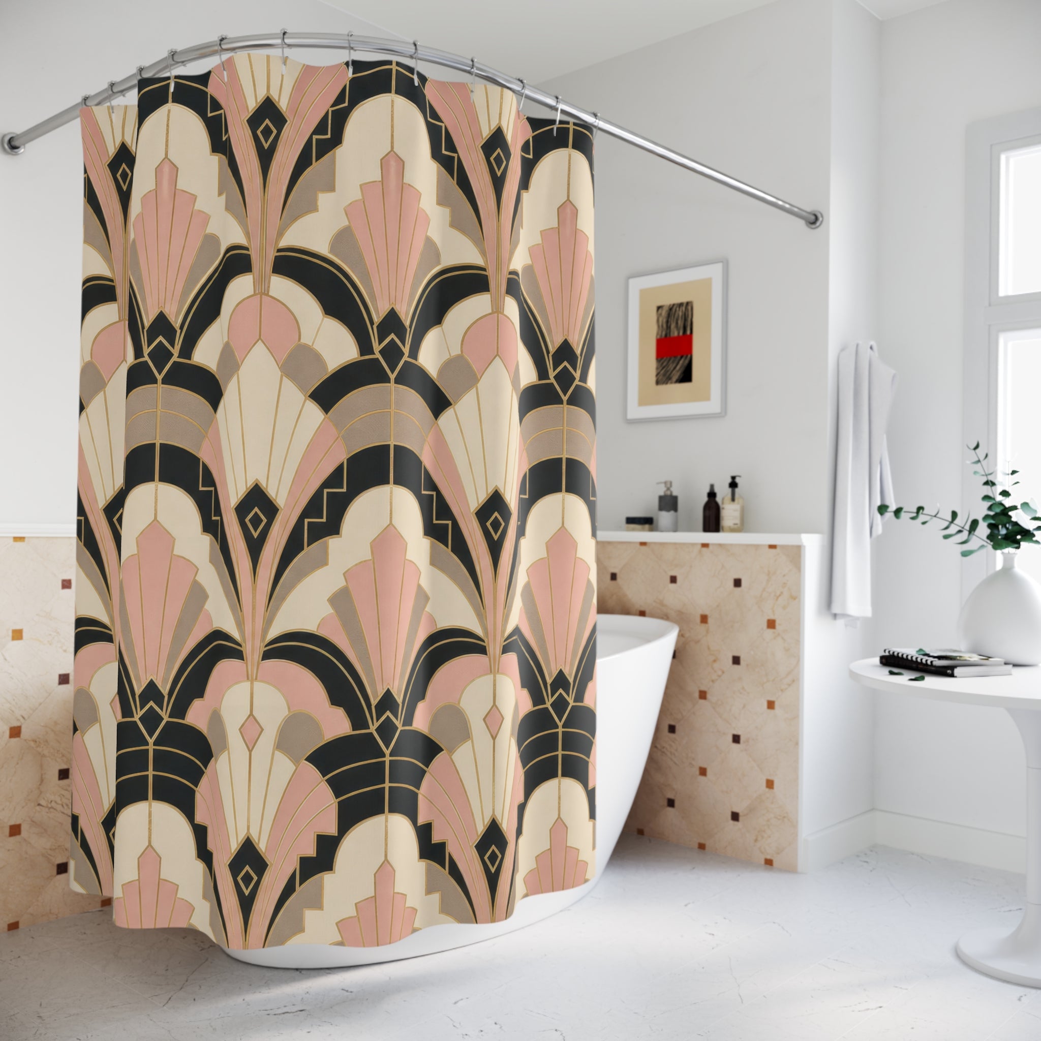 Black Pink Fan Art Deco Shower Curtain