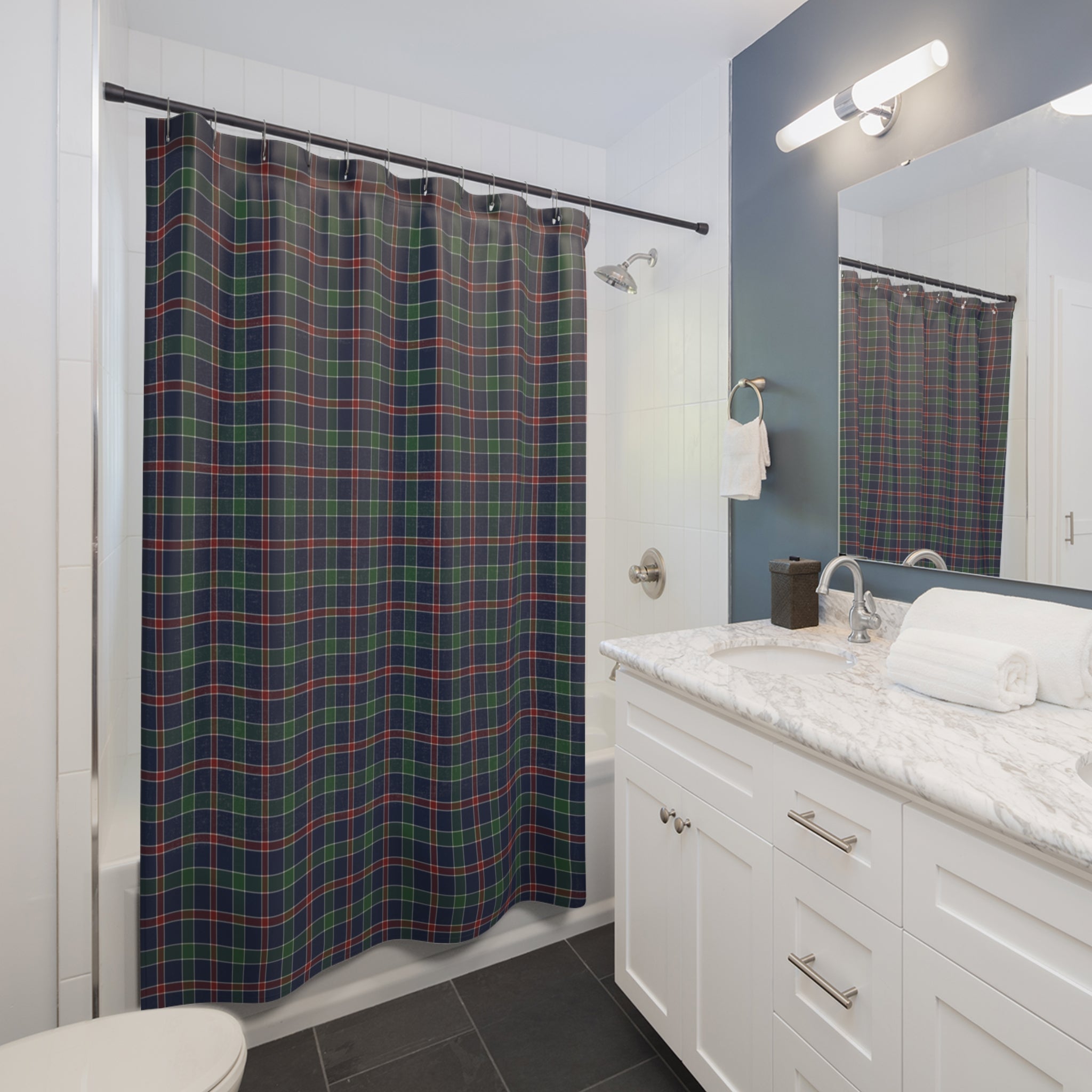 Classic Tartan Plaid Shower Curtain – Navy, Green & Red