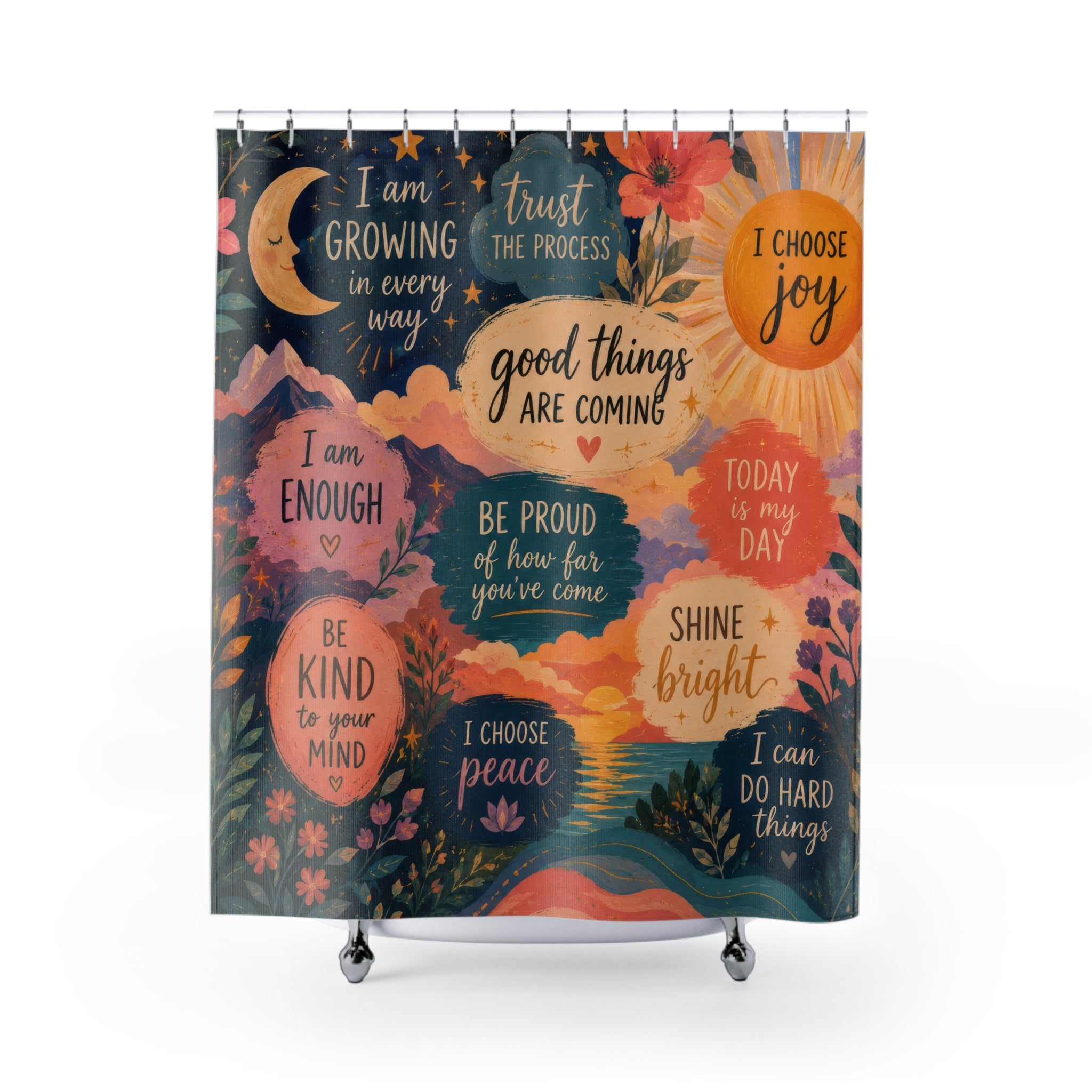 Positive Affirmation Shower Curtain: Navy Celestial
