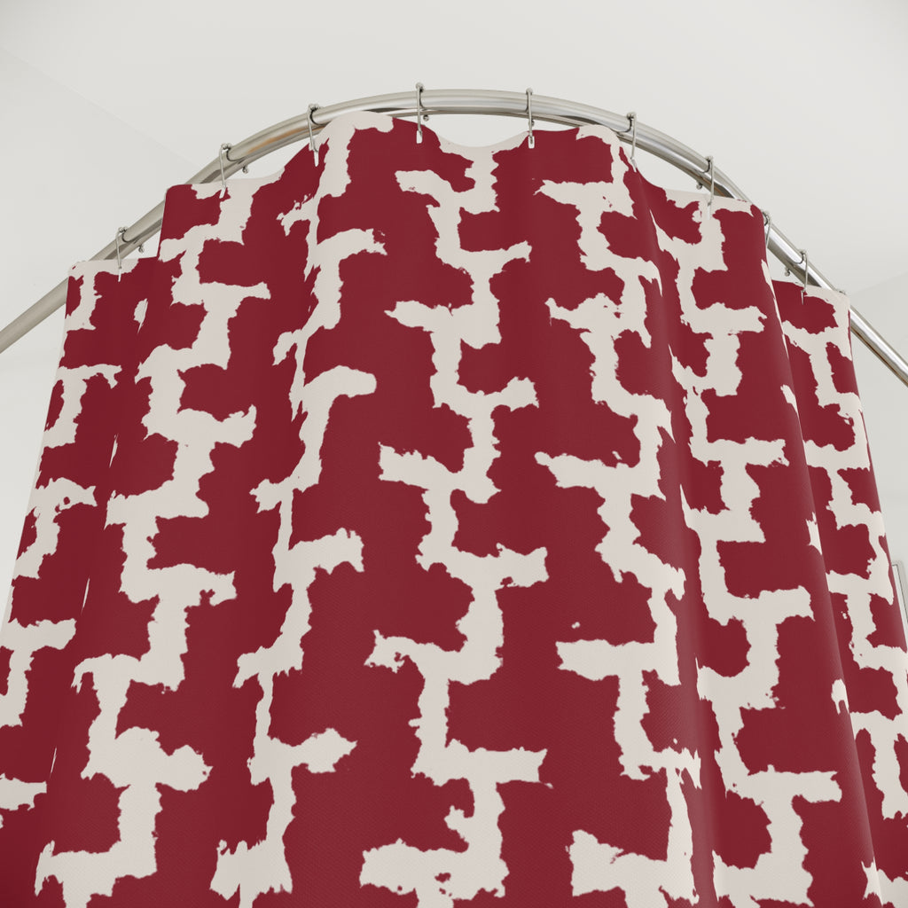 Red and White Greek Key Shower Curtain