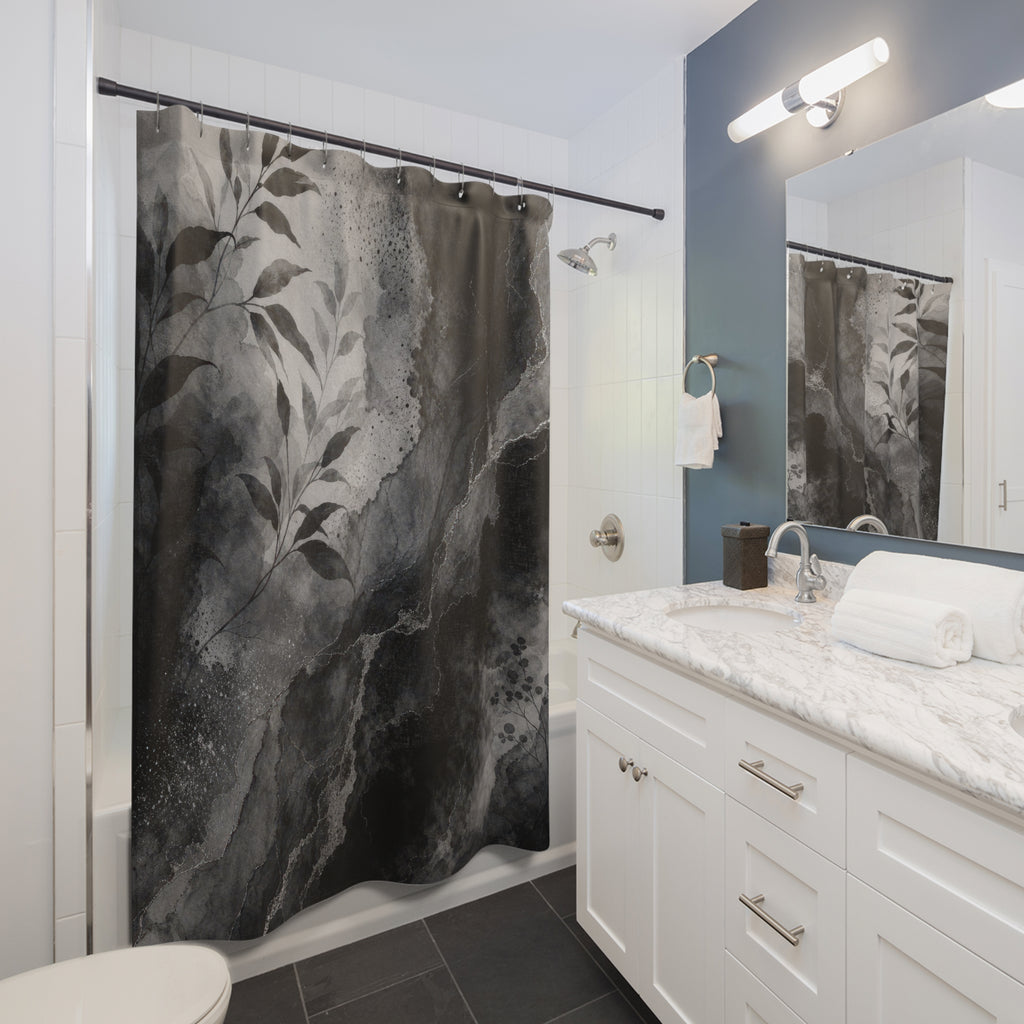 Black and Grey Shower Curtain: Abstract Ink Wash Pattern