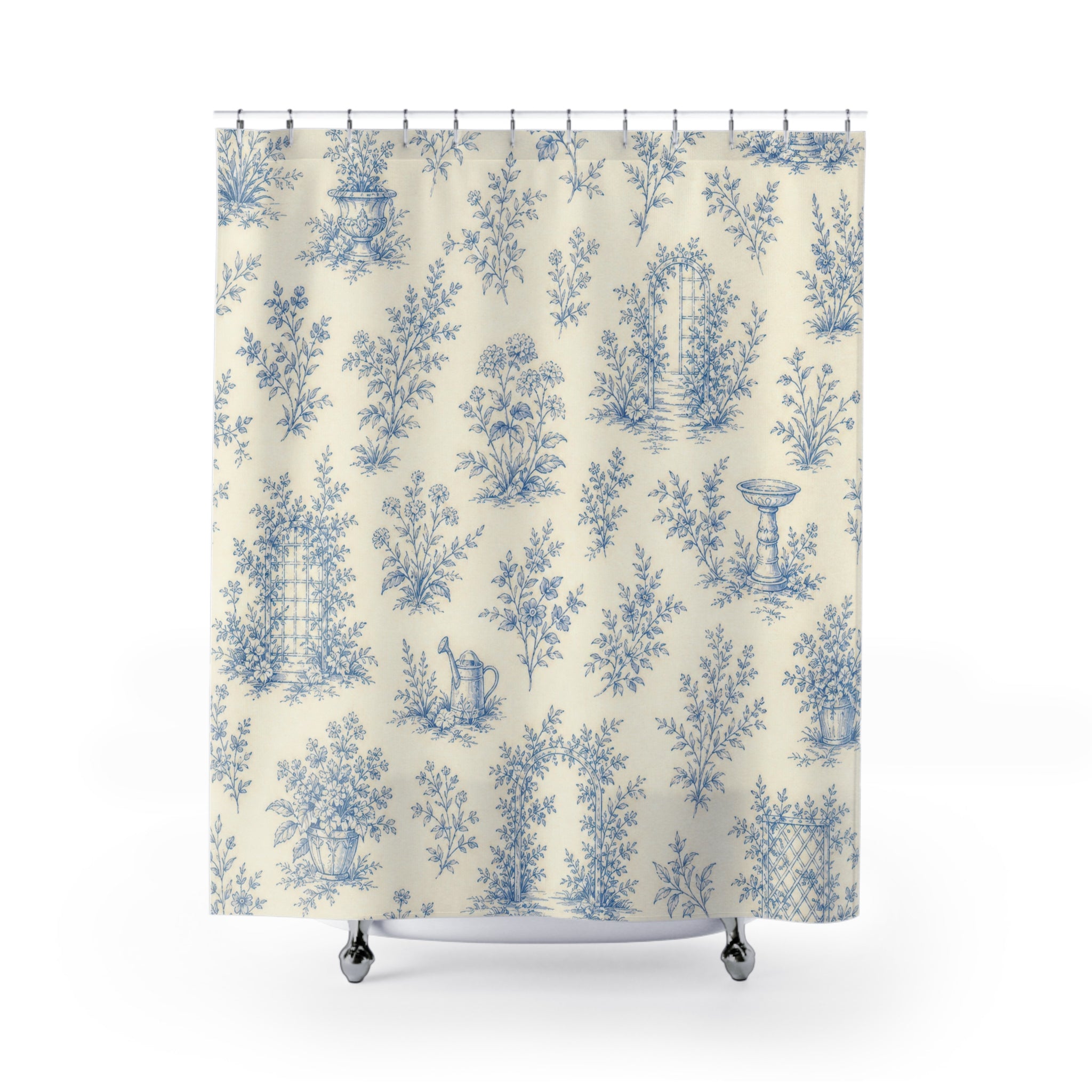 Blue White Country Garden Floral Shower Curtain