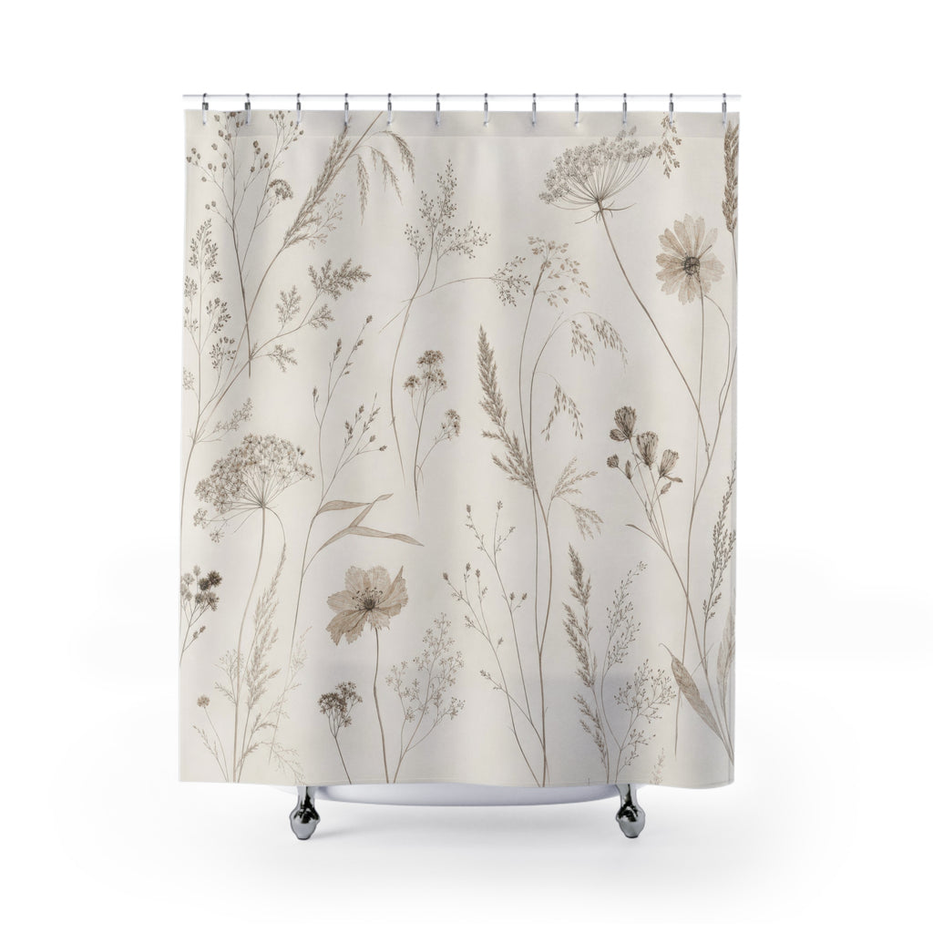 Off White Wildflower Line Shower Curtain