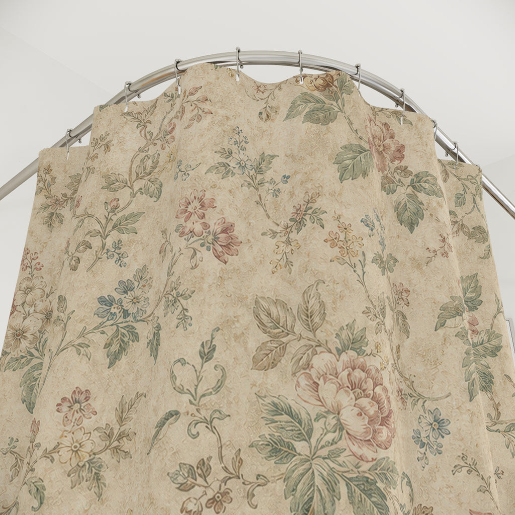 Faded Rose Farmhouse Vintage Floral Shower Curtain