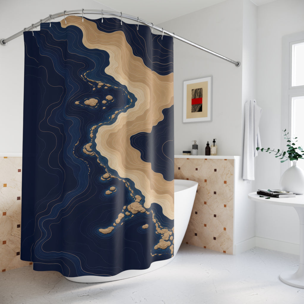 Coastal Contours Navy and Beige Shower Curtain