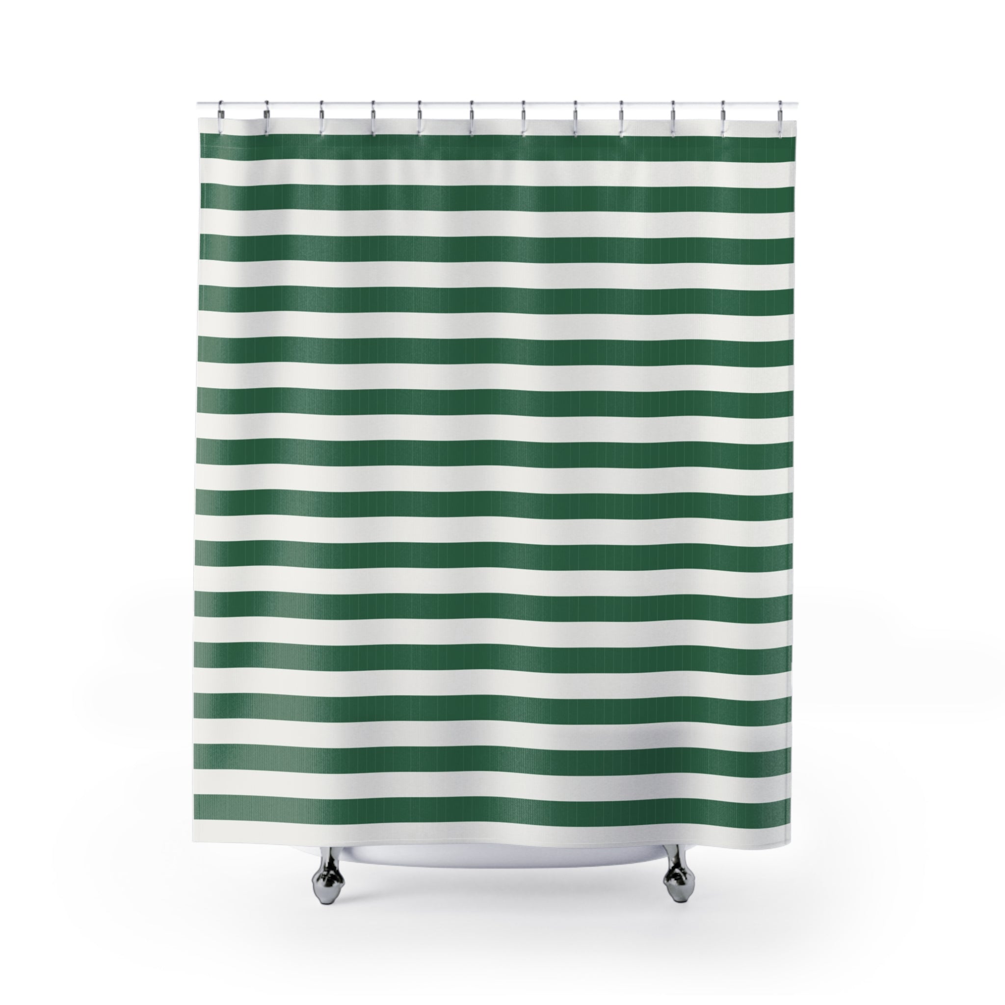 Green and White Cabana Stripe Shower Curtain - Horizontal