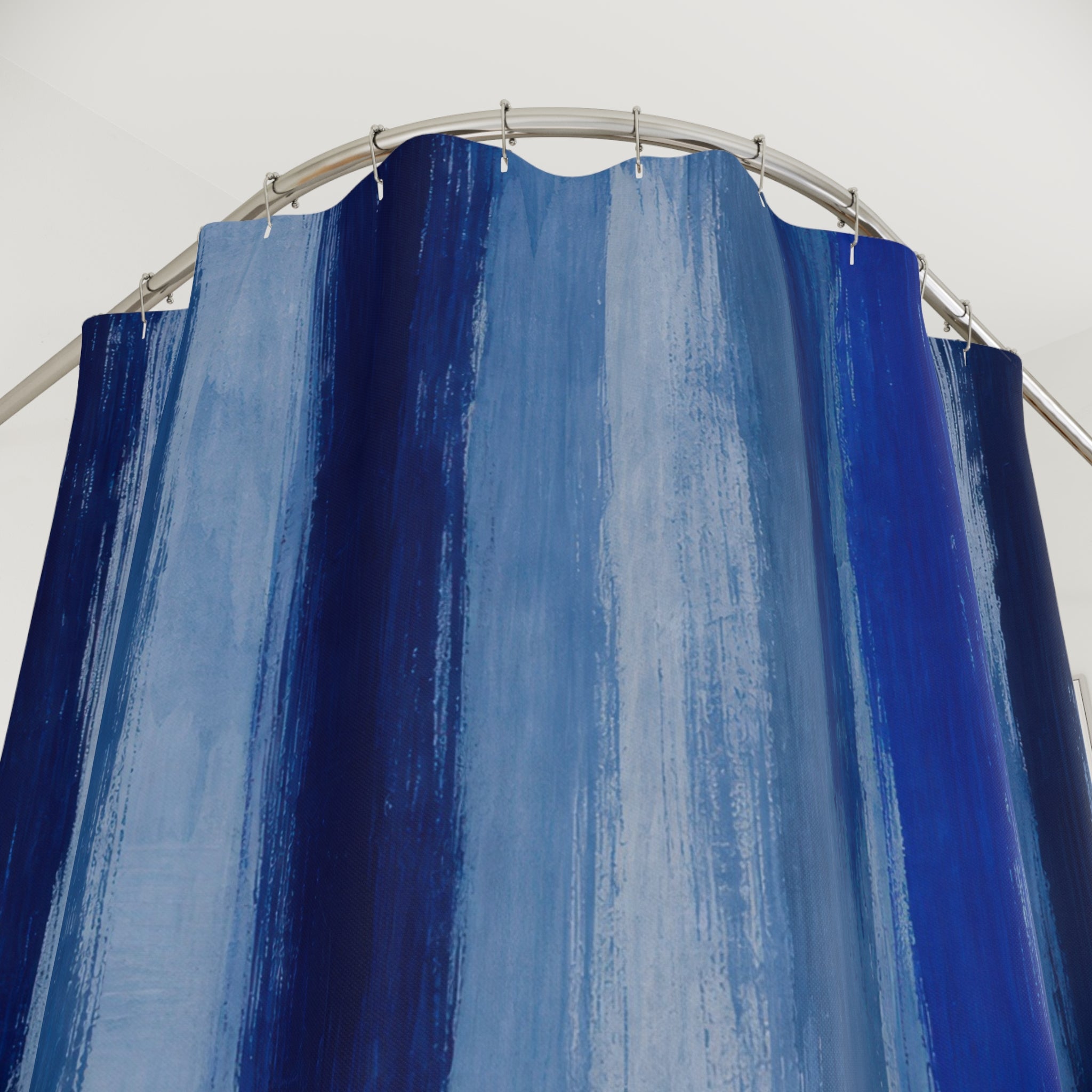 Navy Cobalt Watercolor Vertical Bands Shower Curtain