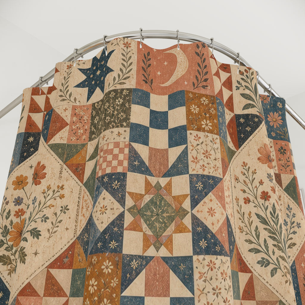 Patchwork Boho Floral Shower Curtain