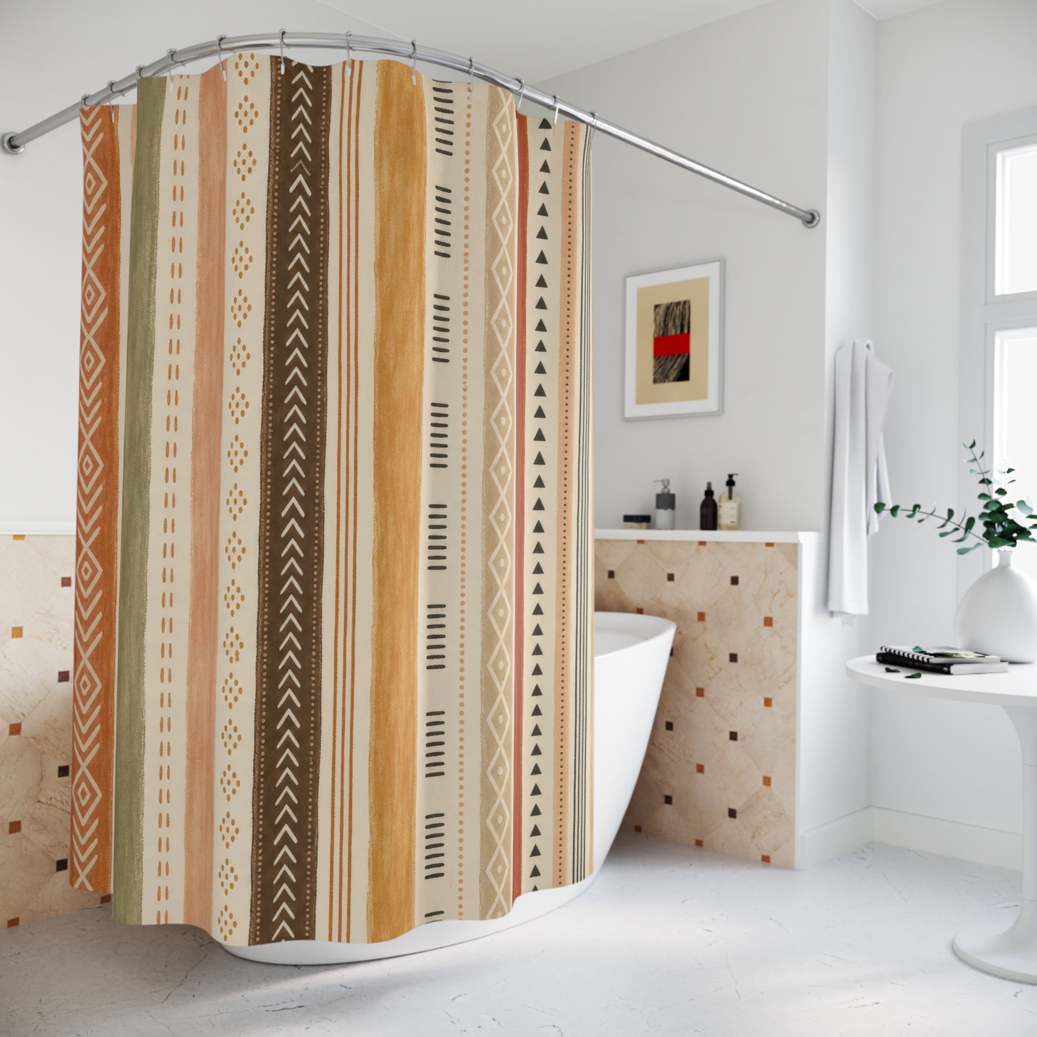 Terracotta Tan Diamond Stripe Shower Curtain
