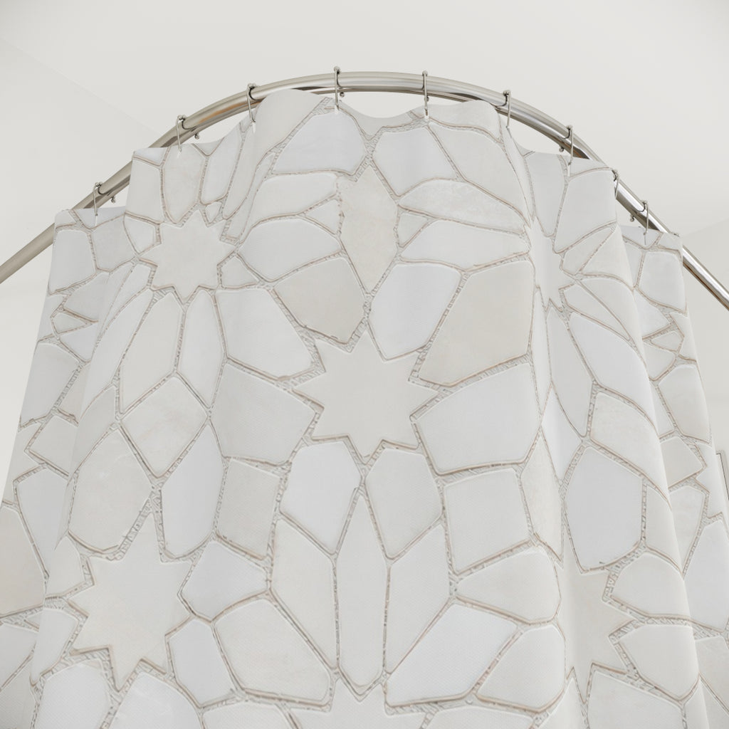 White Moroccan Star Tile Shower Curtain