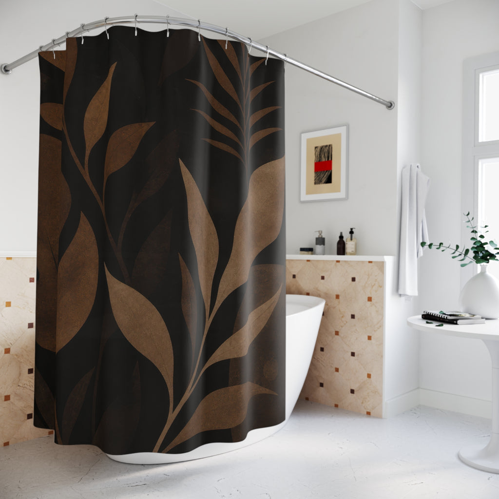 Black Brown Botanical Silhouette Shower Curtain
