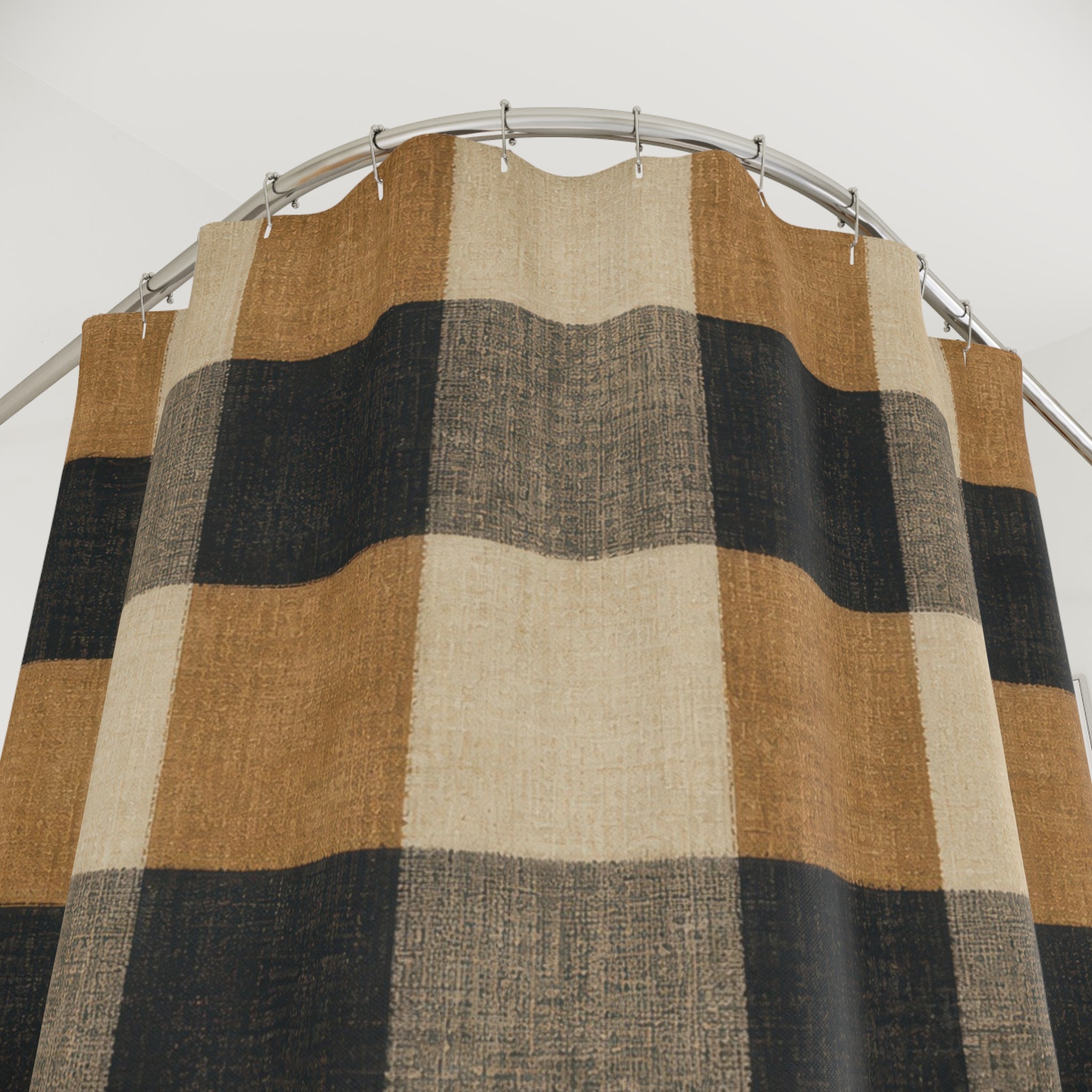 Buffalo Check Shower Curtain, Black Tan Brown Plaid Pattern, Rustic Farmhouse Bathroom Decor, Lodge Guest Bath Cabin Style