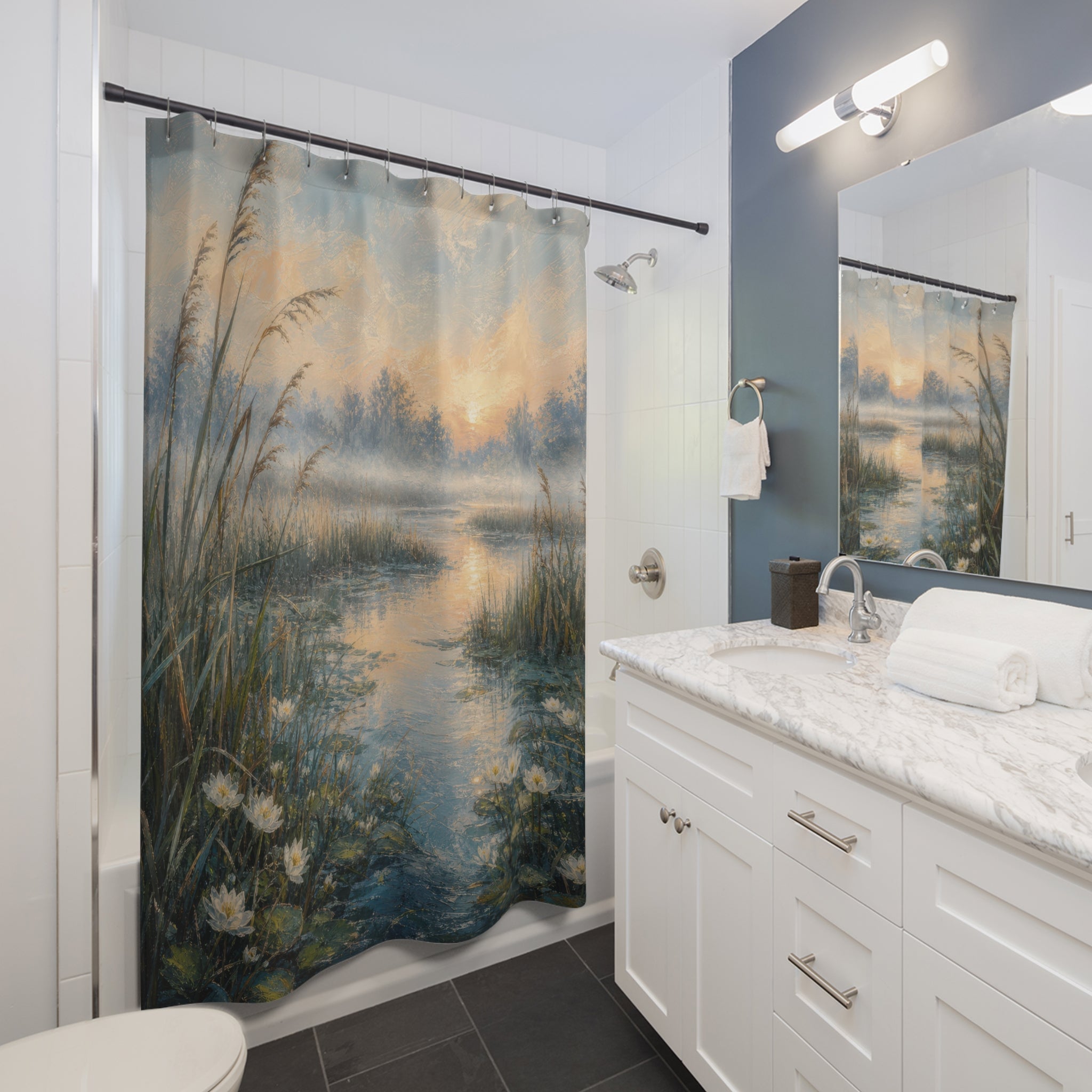 Oil Pastel Misty Marsh Shower Curtain
