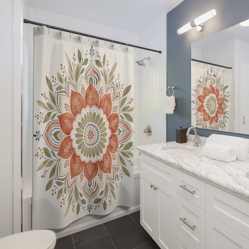Terracotta Floral Medallion Shower Curtain