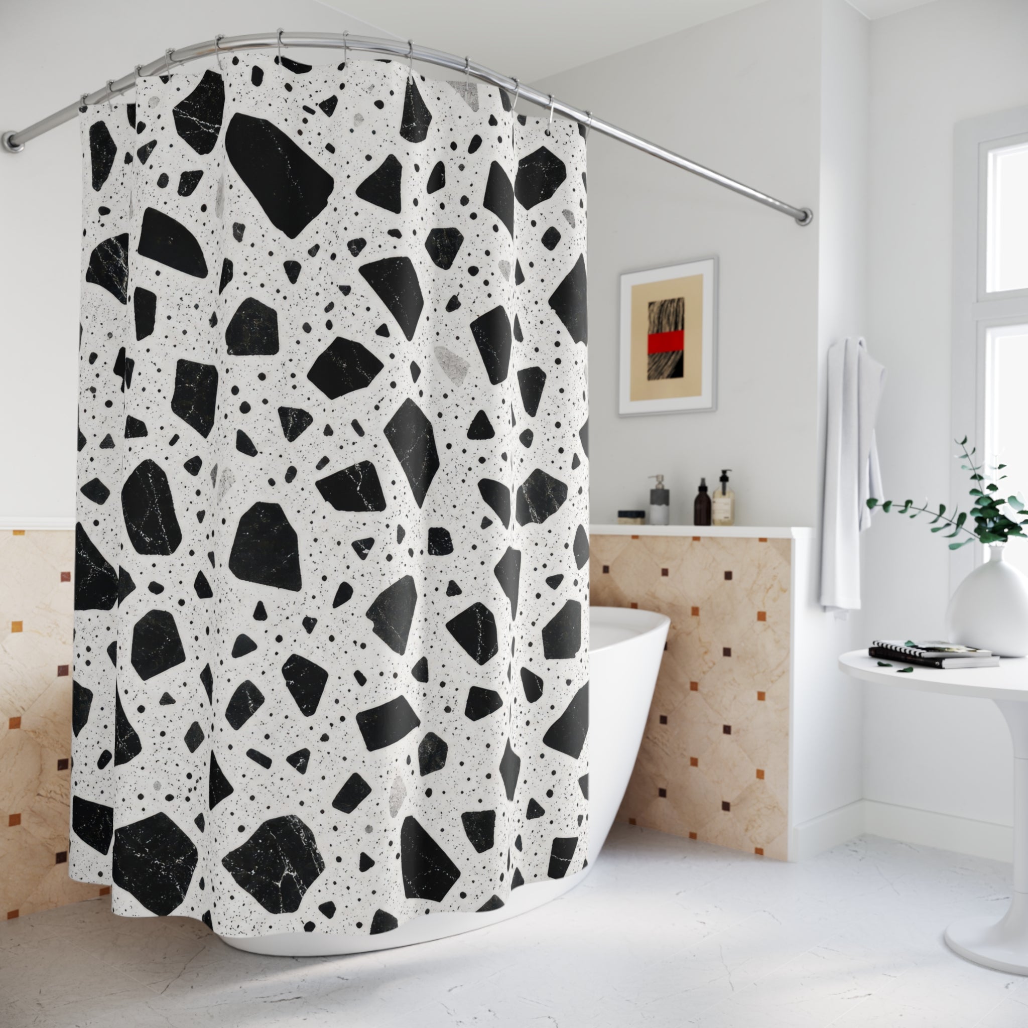 Black White Speckle Shower Curtain