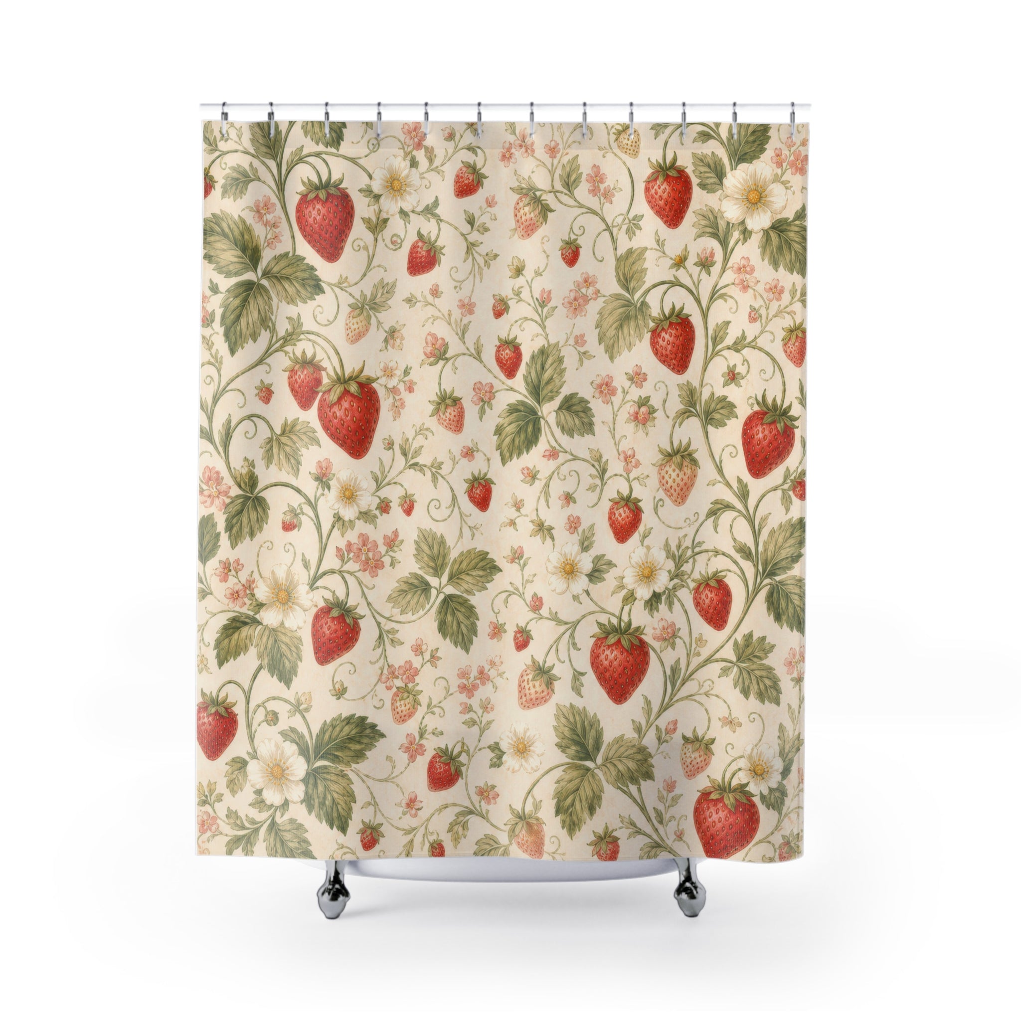 Strawberry Girl Fruit Floral Cottagecore Shower Curtain
