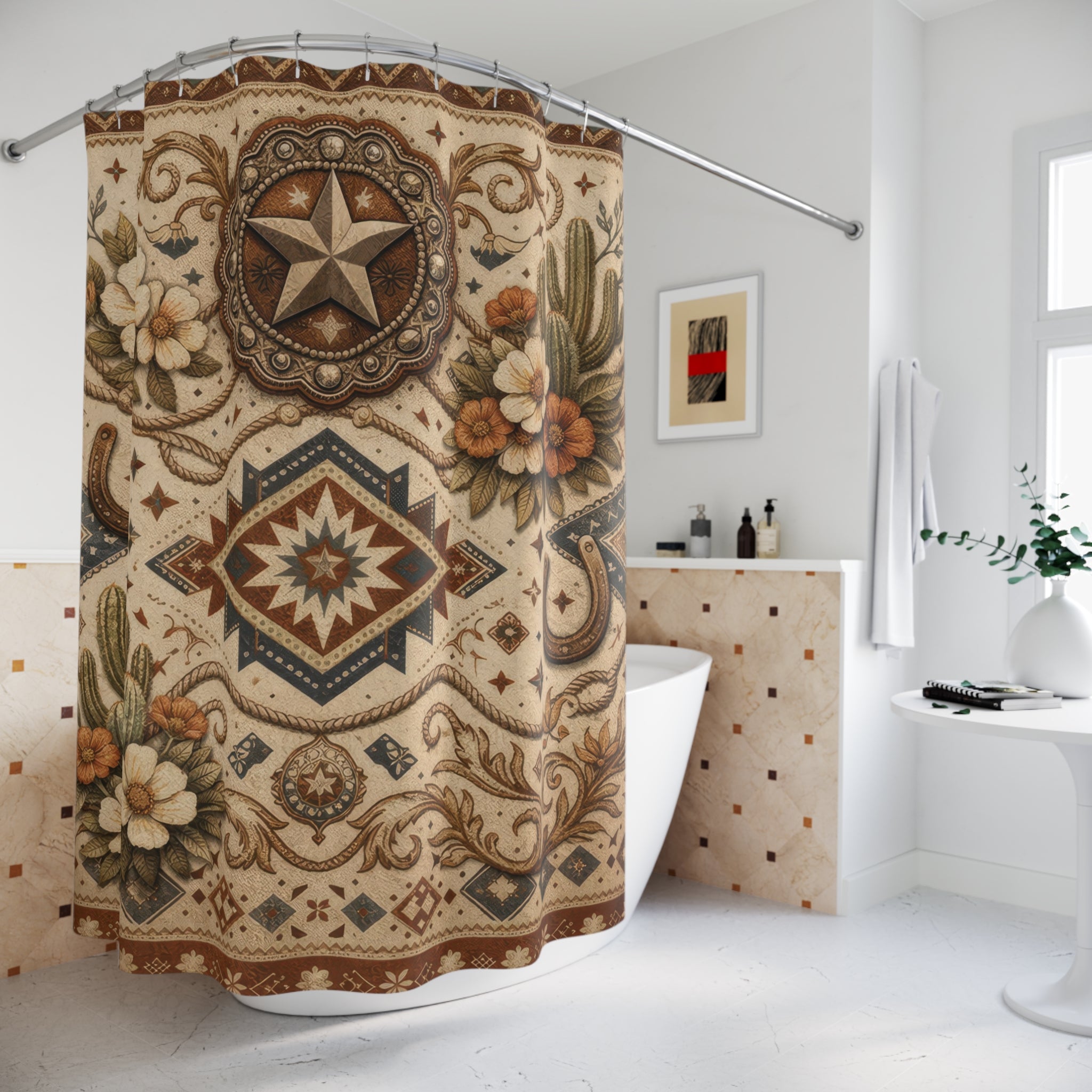 Western Floral Shower Curtain – Desert Ranch Beige