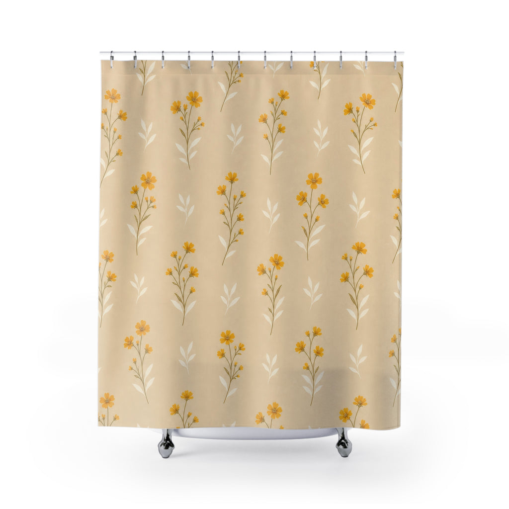 Beige Floral Shower Curtain