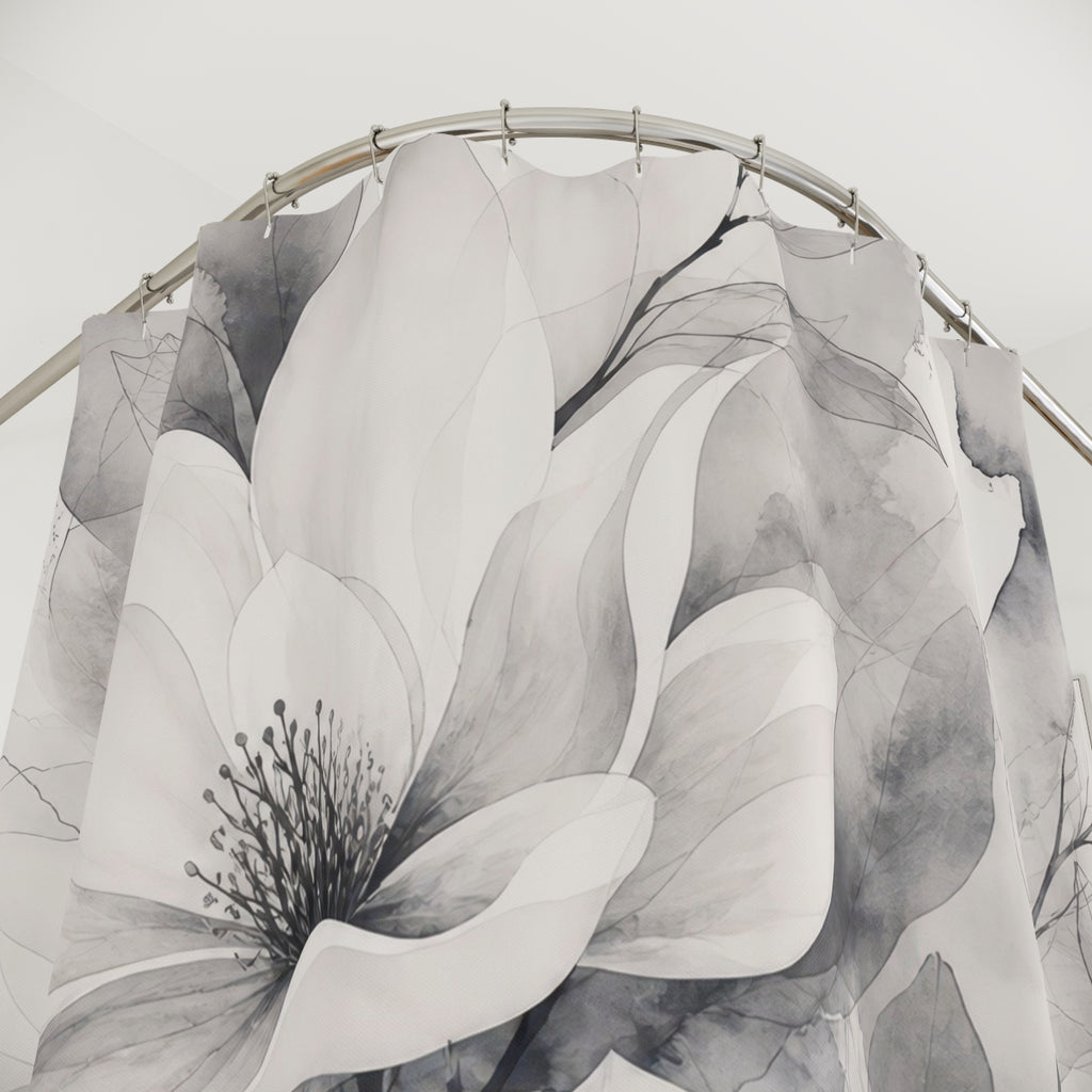White Magnolia Grey Shower Curtain