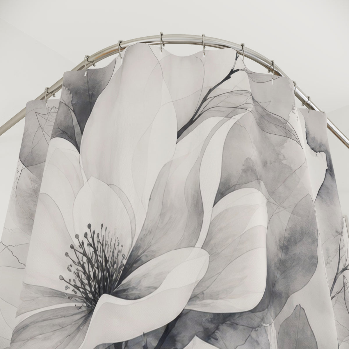 White Magnolia Grey Shower Curtain