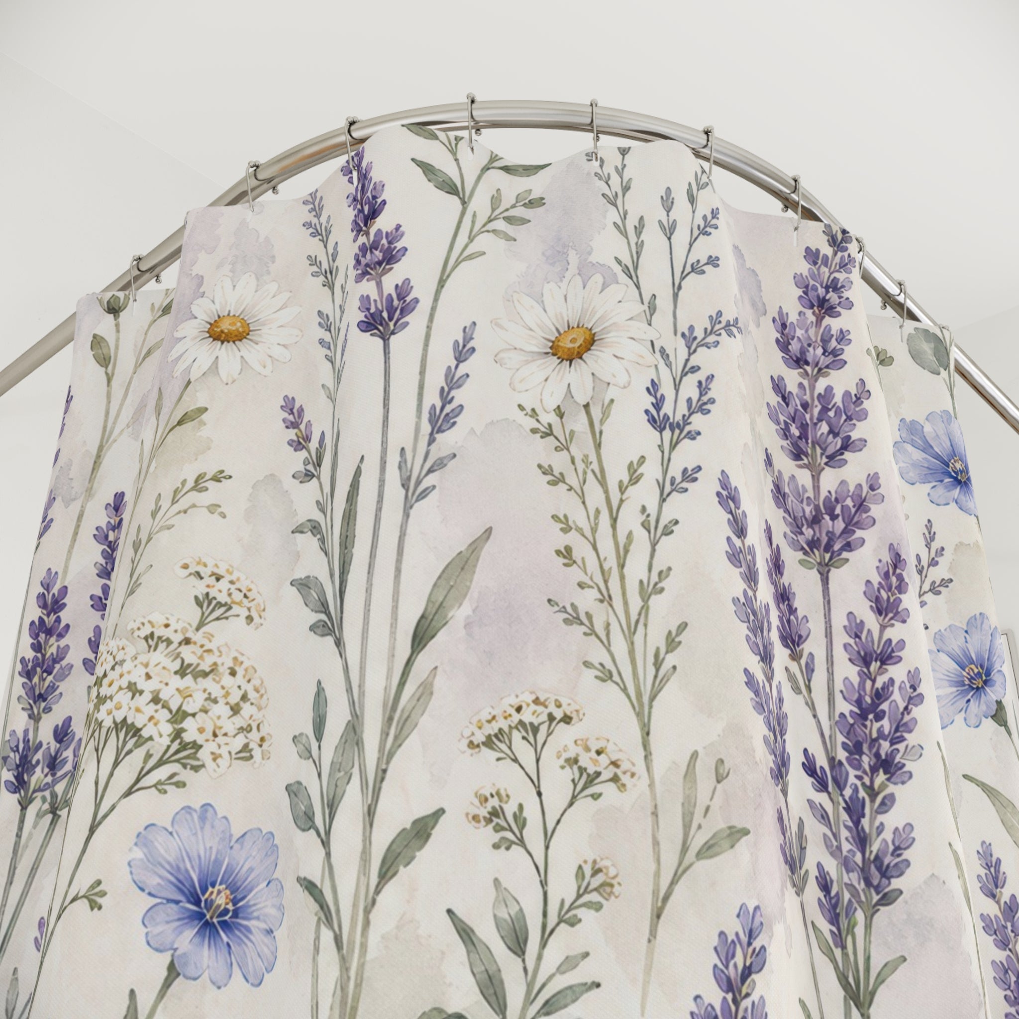 Blue Purple Wildflower Watercolor Shower Curtain