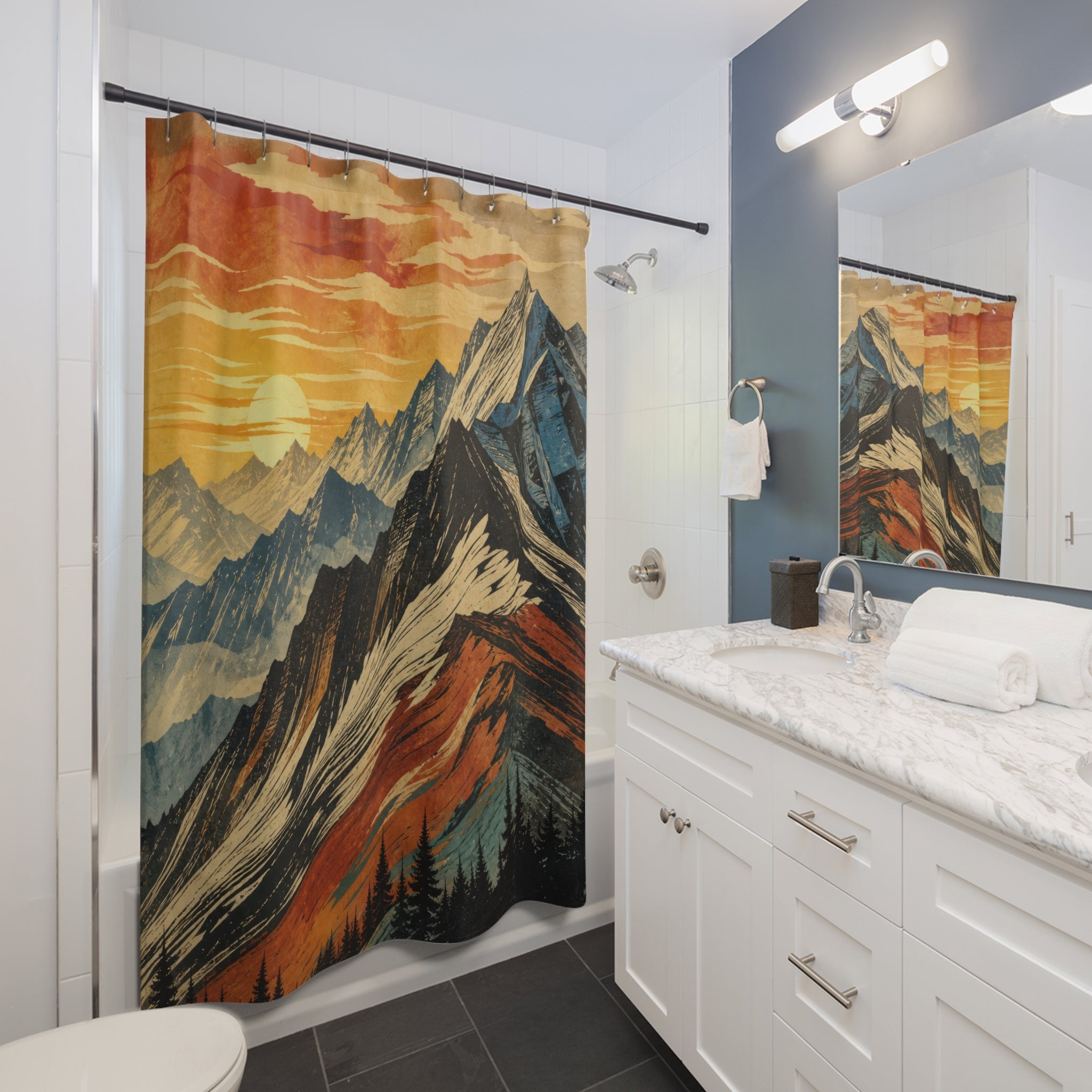 Black Ink Wash Alpine Ridge Shower Curtain